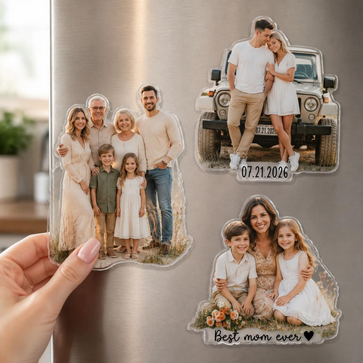 Custom Acrylic Photo Fridge Magnet – 4 Inch Family Keepsake, UV Printed Personalized Gift