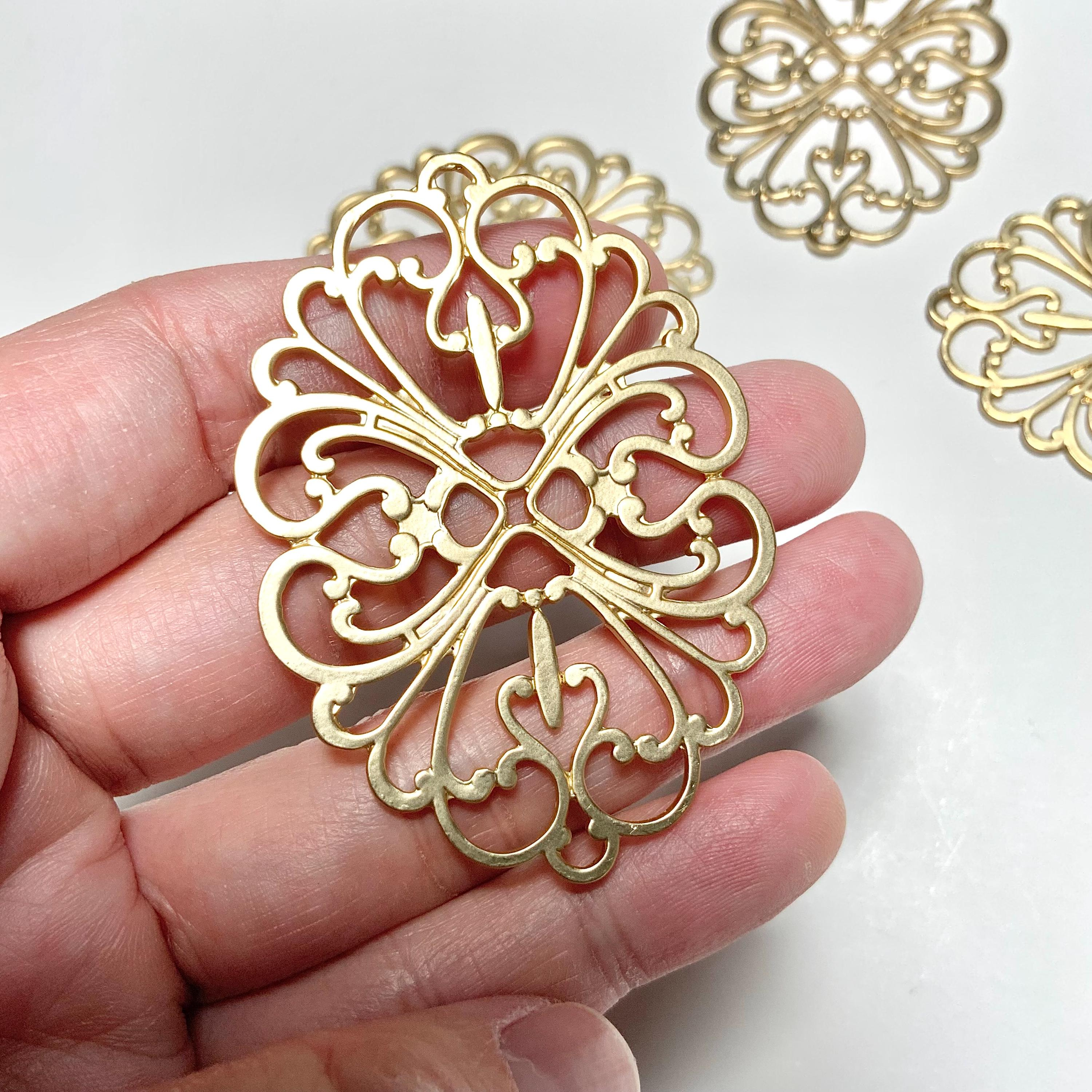 4pcs 2.4 inch Gold Filigree Style Focal Charm 60mm Scrollwork Metal Pendant Victorian Suncatcher Frame CE53 4pcs 2.4 inch Gold Filigree Style Focal Charm 60mm Scrollwork Metal Pendant Victorian Suncatcher Frame CE53