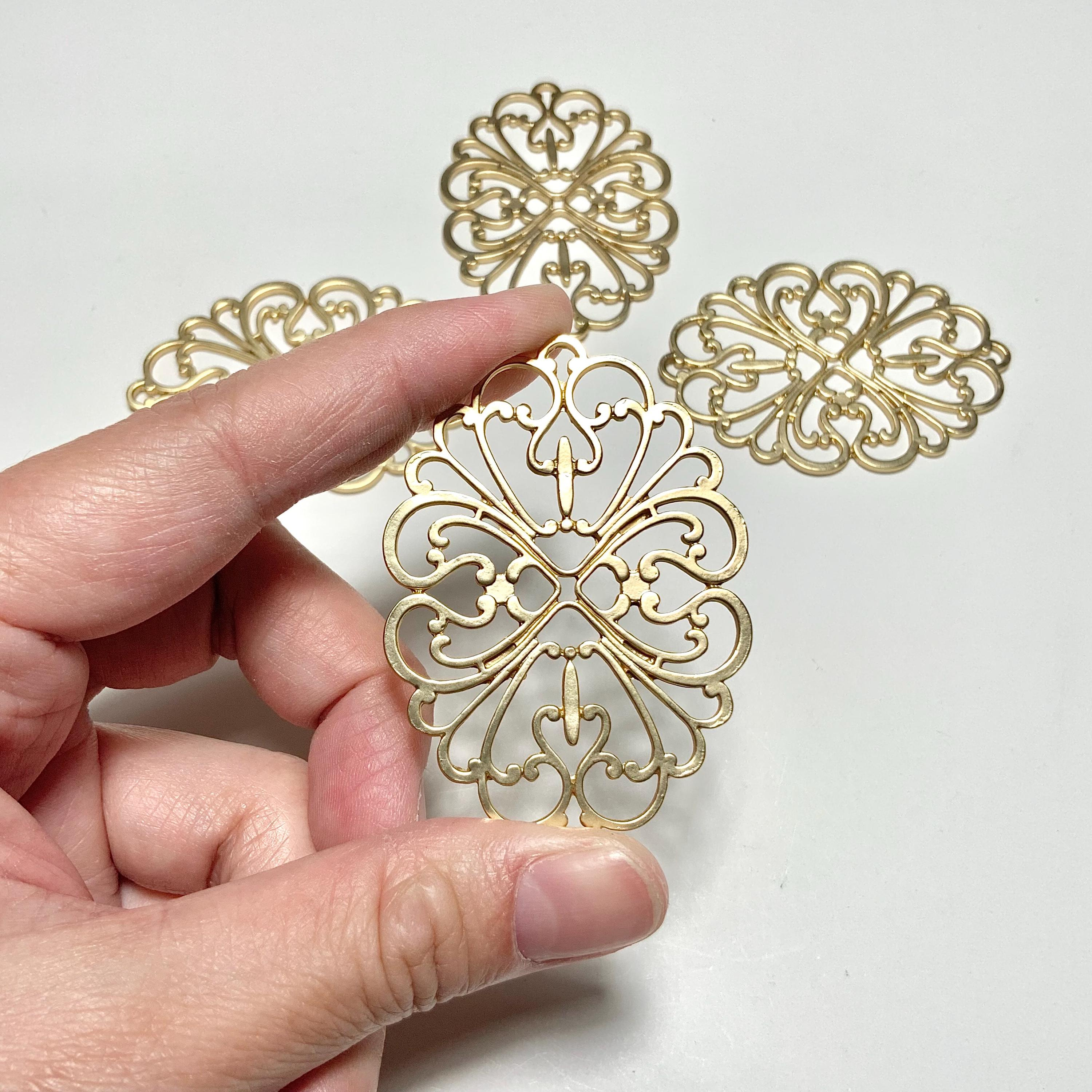 4pcs 2.4 inch Gold Filigree Style Focal Charm 60mm Scrollwork Metal Pendant Victorian Suncatcher Frame CE53 1