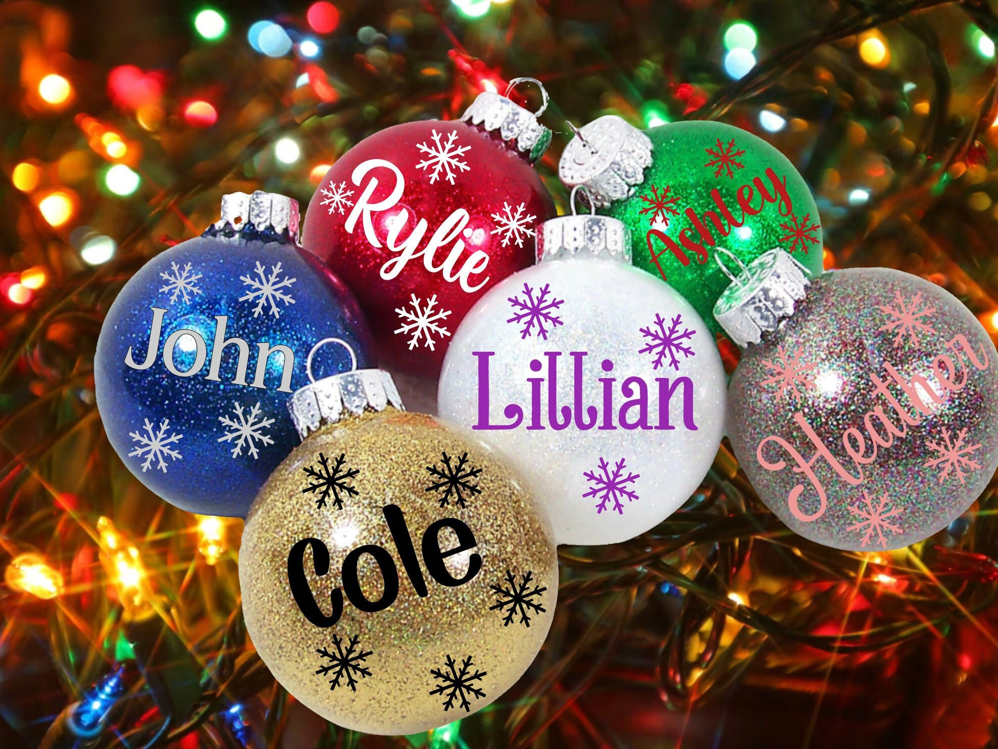 Personalized GLASS Glitter Christmas Bulb Ornament, Custom Name Snowflake, Teacher/Friend/Secret Santa Gift Personalized GLASS Glitter Christmas Bulb Ornament, Custom Name Snowflake, Teacher/Friend/Secret Santa Gift