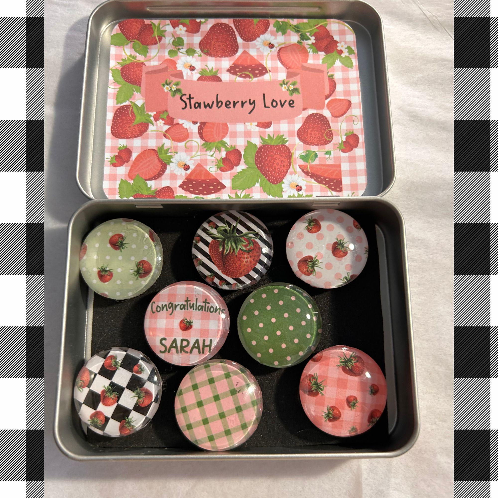 Personalized Strawberry Magnet Set of 8 Glass Fridge Magnets Gift Tin Cottage Fruit Kitchen Decor Custom Name Gift Personalized Strawberry Magnet Set of 8 Glass Fridge Magnets Gift Tin Cottage Fruit Kitchen Decor Custom Name Gift