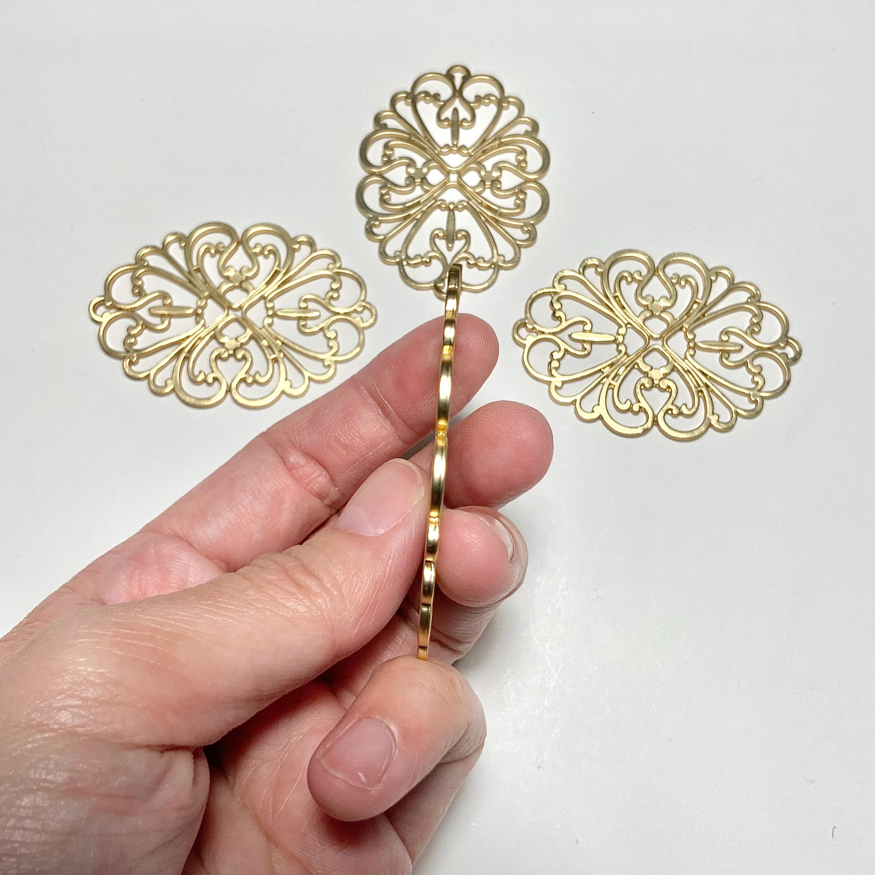4pcs 2.4 inch Gold Filigree Style Focal Charm 60mm Scrollwork Metal Pendant Victorian Suncatcher Frame CE53 2 - MeasureMason 4pcs 2.4 inch Gold Filigree Style Focal Charm 60mm Scrollwork Metal Pendant Victorian Suncatcher Frame CE53 2