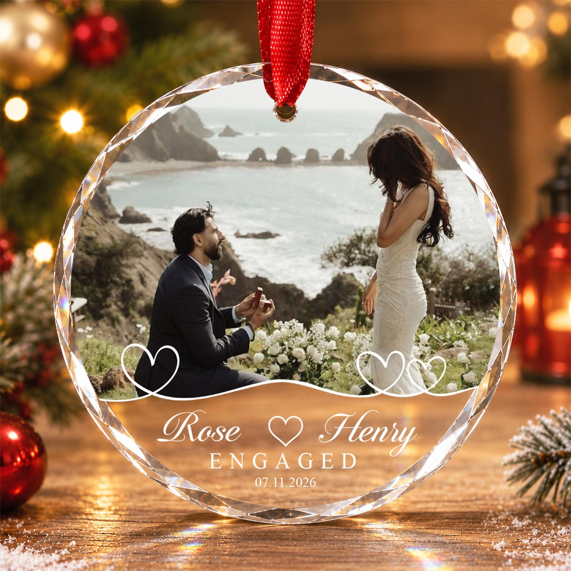 Custom Engaged Ornament, Personalized Couple Photo Heart, Newly Engaged Glass Marriage Proposal Gift 1 - MeasureMason Custom Engaged Ornament, Personalized Couple Photo Heart, Newly Engaged Glass Marriage Proposal Gift 1