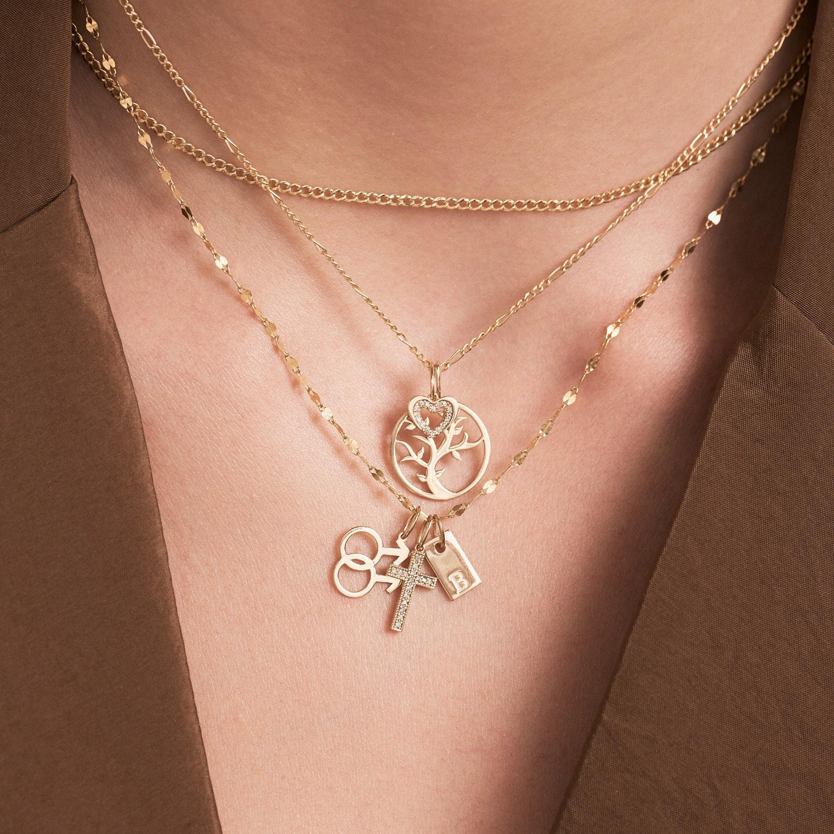 Solid Gold Initial Tag Pendant with Engraved Block Letter Design - Personalized Letter Charm Necklace 1 - MeasureMason Solid Gold Initial Tag Pendant with Engraved Block Letter Design - Personalized Letter Charm Necklace 1