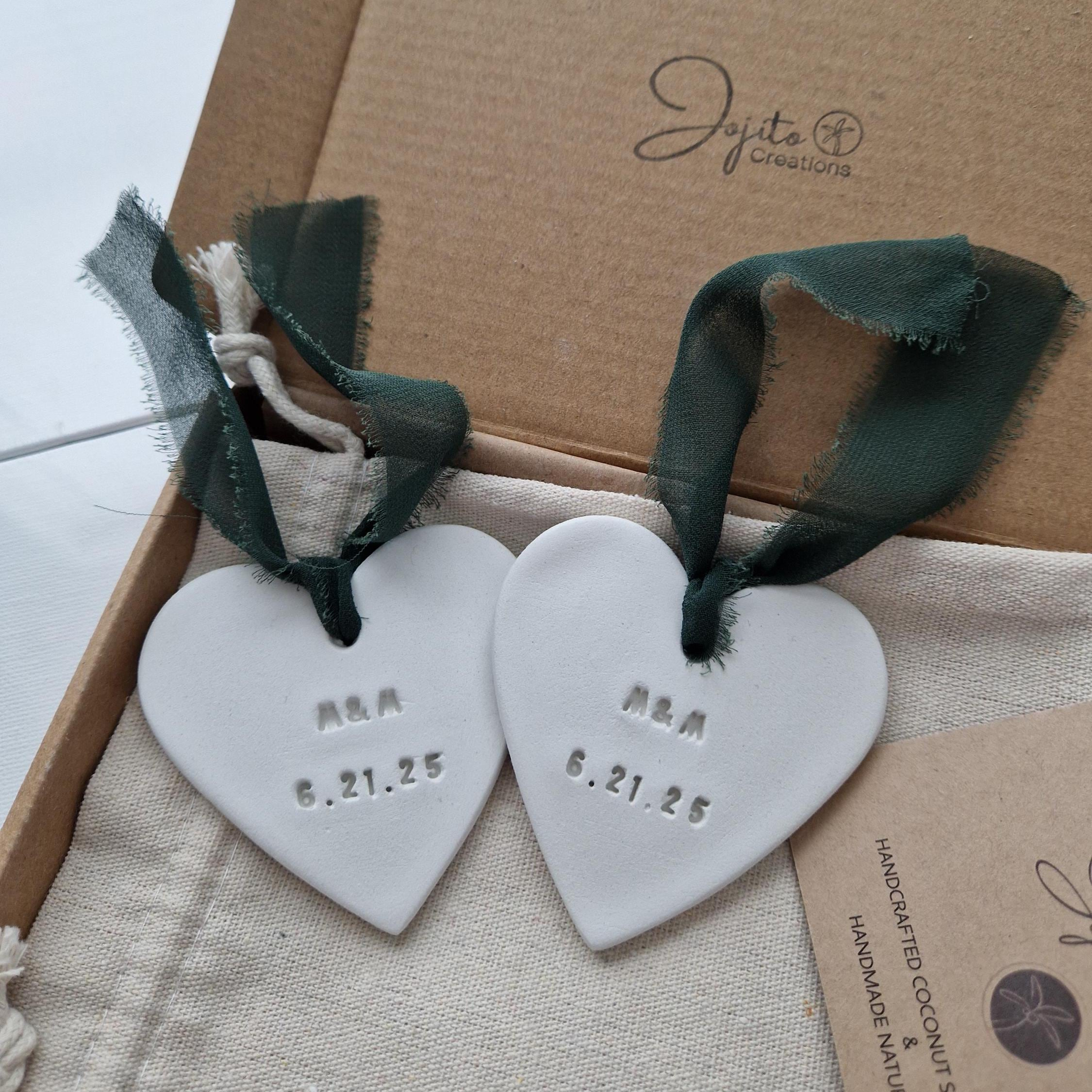 Personalized Clay Heart Ornament, Wedding Favors, Anniversary Gift 4 - MeasureMason Personalized Clay Heart Ornament, Wedding Favors, Anniversary Gift 4