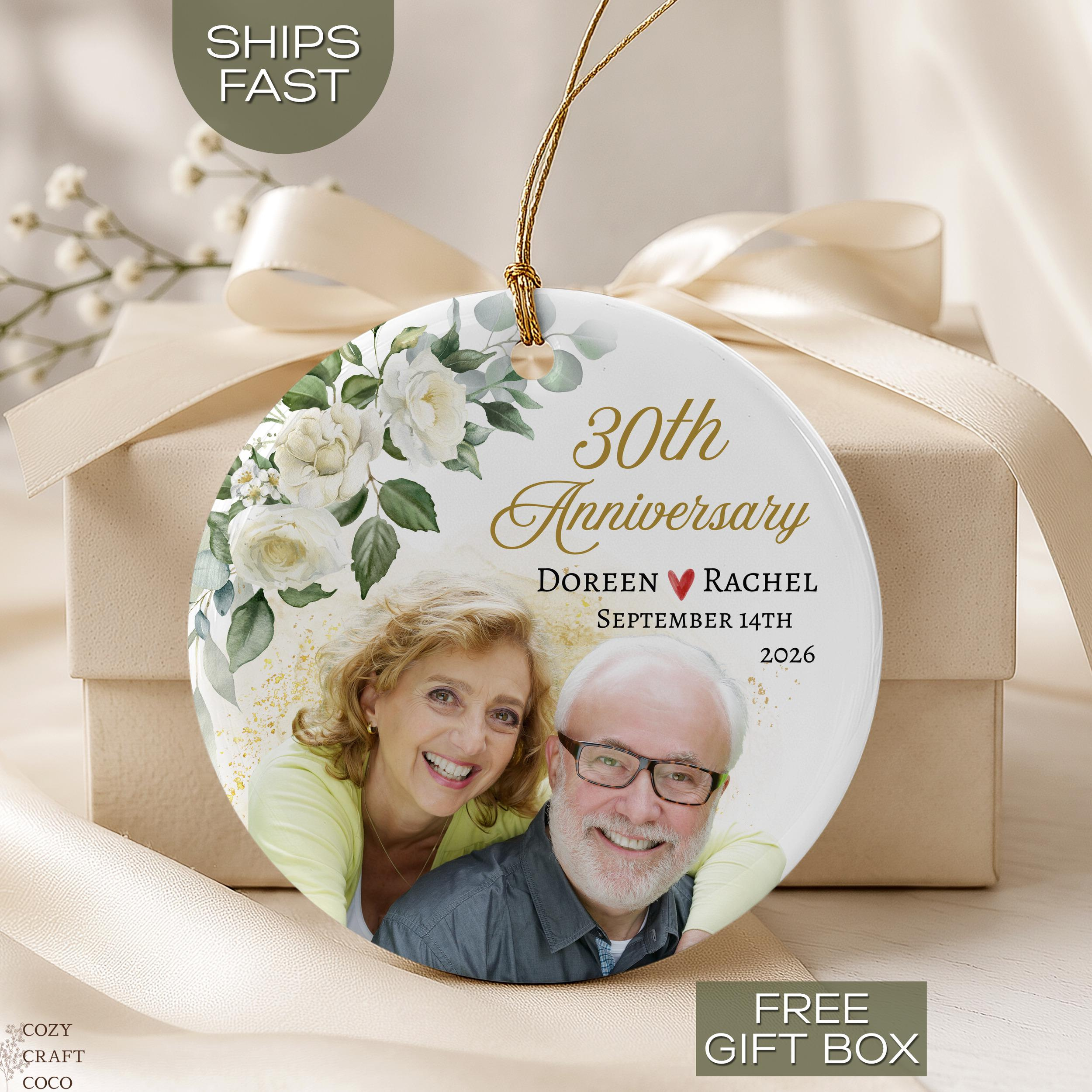 Personalized Ceramic Photo Ornament - 30th Wedding Anniversary Keepsake Gift Personalized Ceramic Photo Ornament - 30th Wedding Anniversary Keepsake Gift