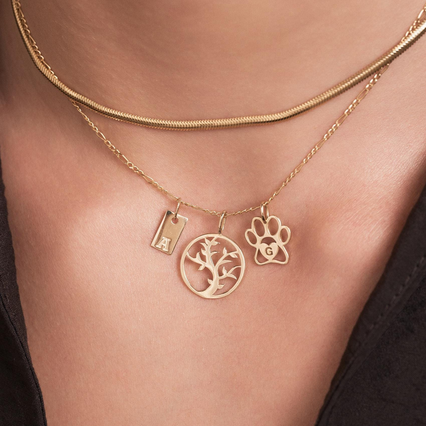 Solid Gold Initial Tag Pendant with Engraved Block Letter Design - Personalized Letter Charm Necklace 2 - MeasureMason Solid Gold Initial Tag Pendant with Engraved Block Letter Design - Personalized Letter Charm Necklace 2