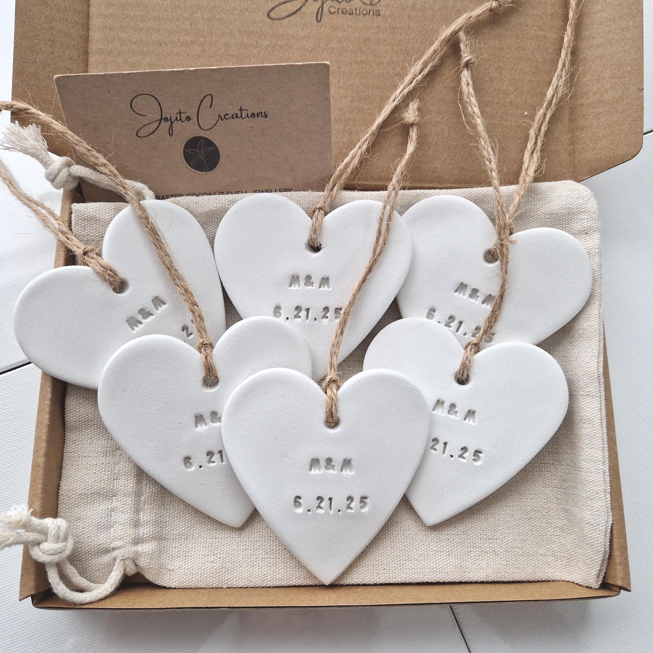 Personalized Clay Heart Ornament, Wedding Favors, Anniversary Gift Personalized Clay Heart Ornament, Wedding Favors, Anniversary Gift