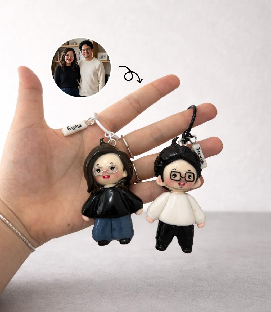 Handmade Clay Figurine Keychain - Custom Photo Couples Gift 1 - MeasureMason Handmade Clay Figurine Keychain - Custom Photo Couples Gift 1