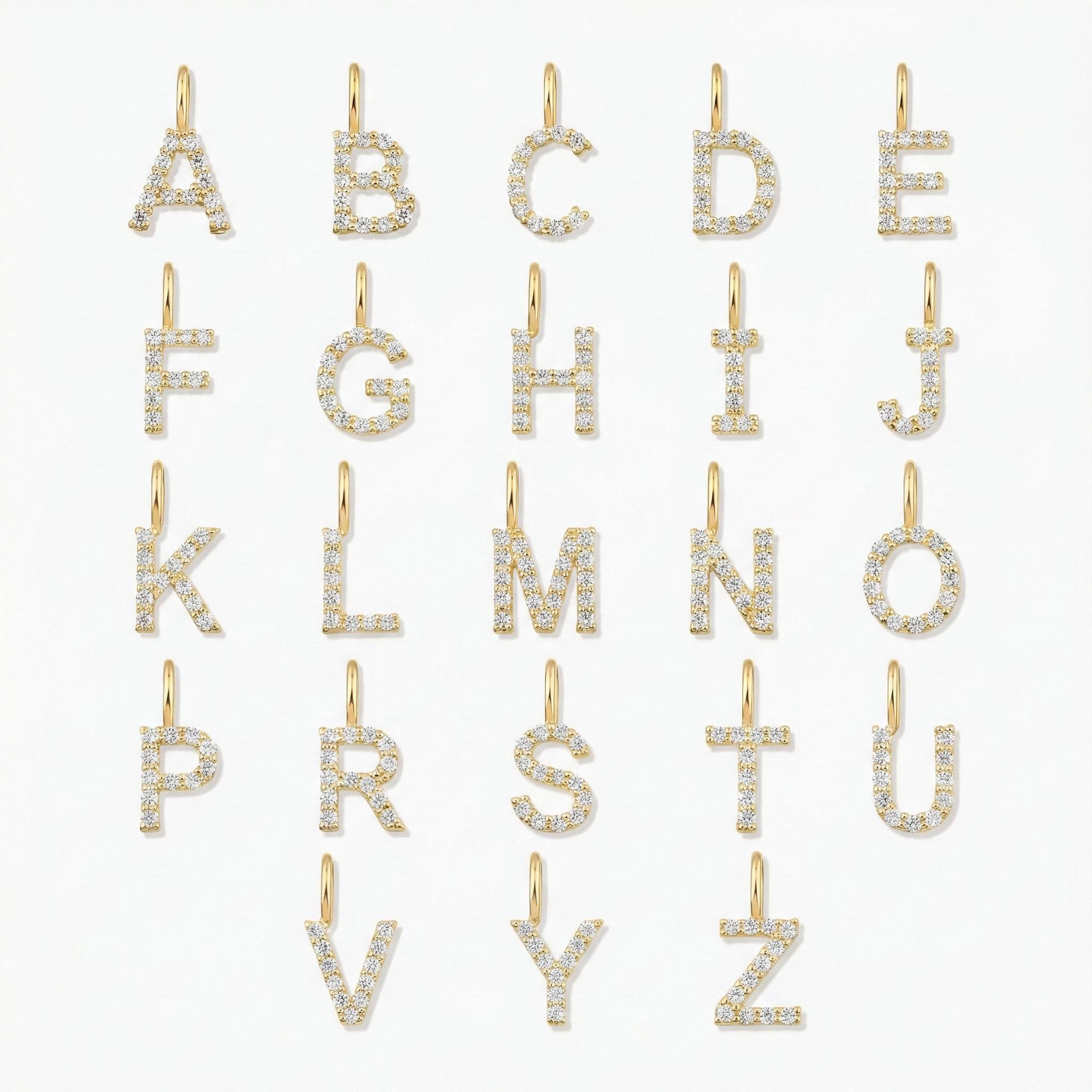 Diamond Dainty Letter Pendant in 10K or 14K Solid Gold with Lab Grown Diamond Initial Necklace 4 - MeasureMason Diamond Dainty Letter Pendant in 10K or 14K Solid Gold with Lab Grown Diamond Initial Necklace 4