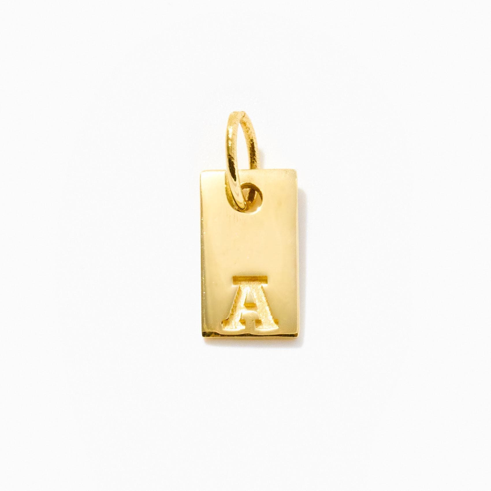 Solid Gold Initial Tag Pendant with Engraved Block Letter Design - Personalized Letter Charm Necklace Solid Gold Initial Tag Pendant with Engraved Block Letter Design - Personalized Letter Charm Necklace