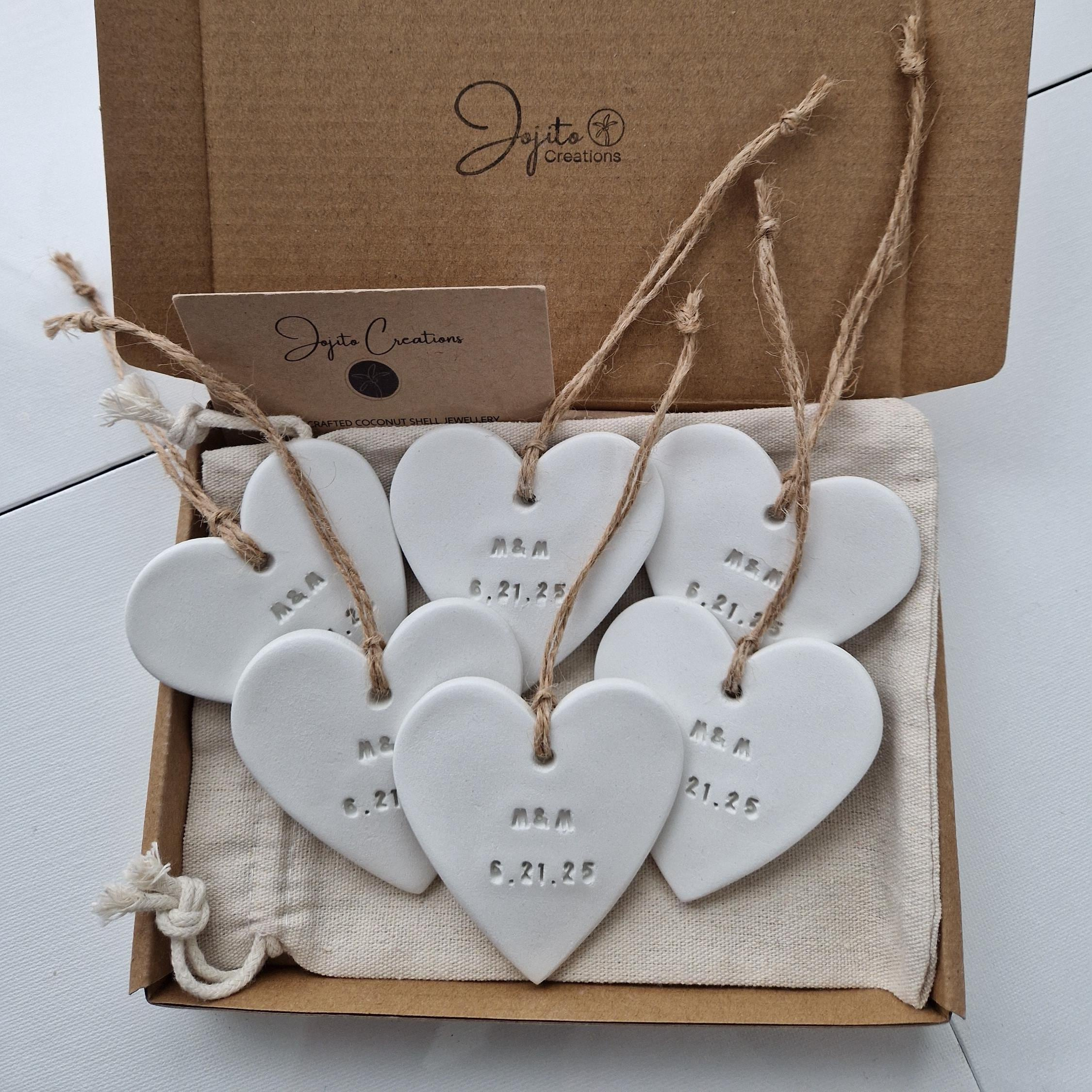 Personalized Clay Heart Ornament, Wedding Favors, Anniversary Gift 1 - MeasureMason Personalized Clay Heart Ornament, Wedding Favors, Anniversary Gift 1