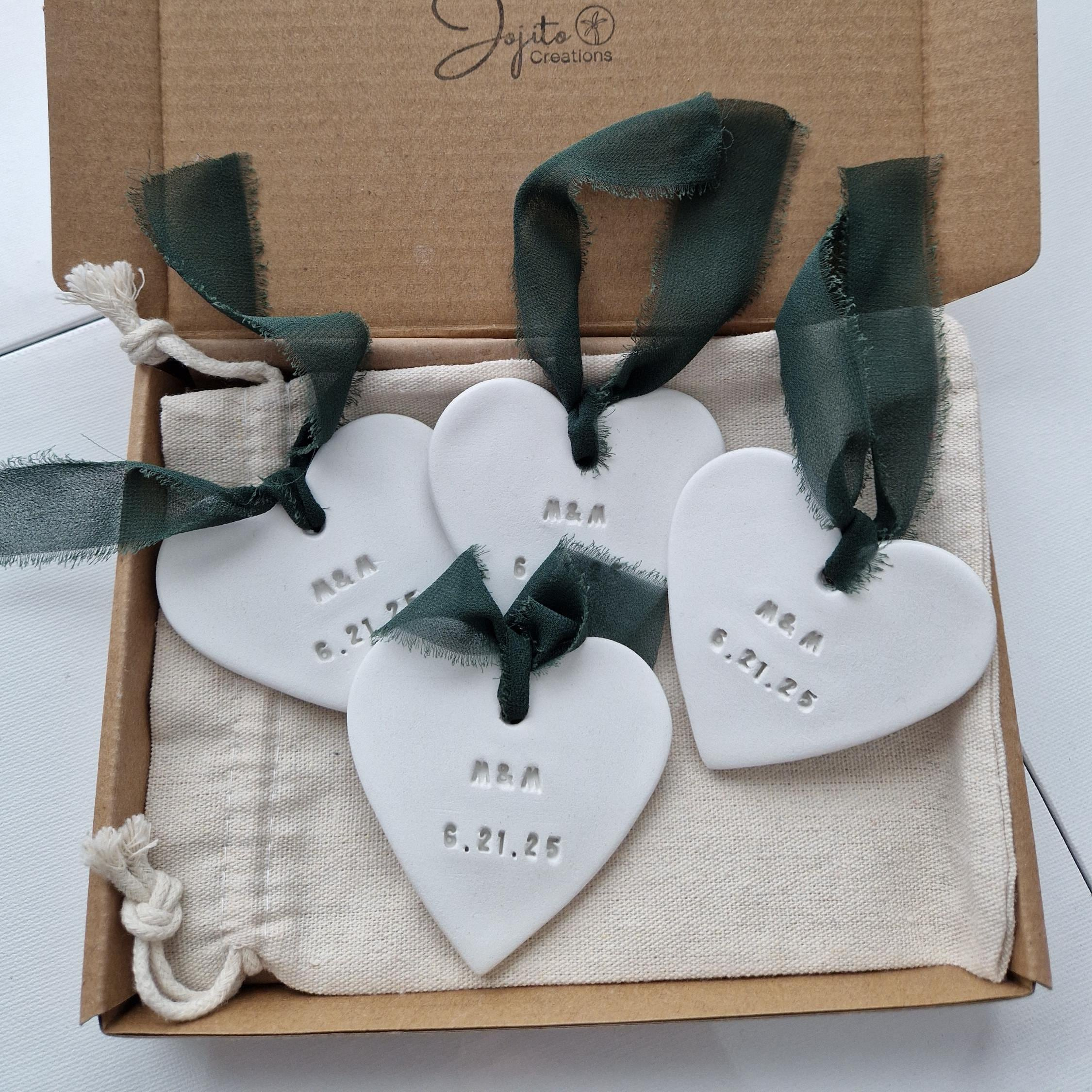 Personalized Clay Heart Ornament, Wedding Favors, Anniversary Gift 3 - MeasureMason Personalized Clay Heart Ornament, Wedding Favors, Anniversary Gift 3