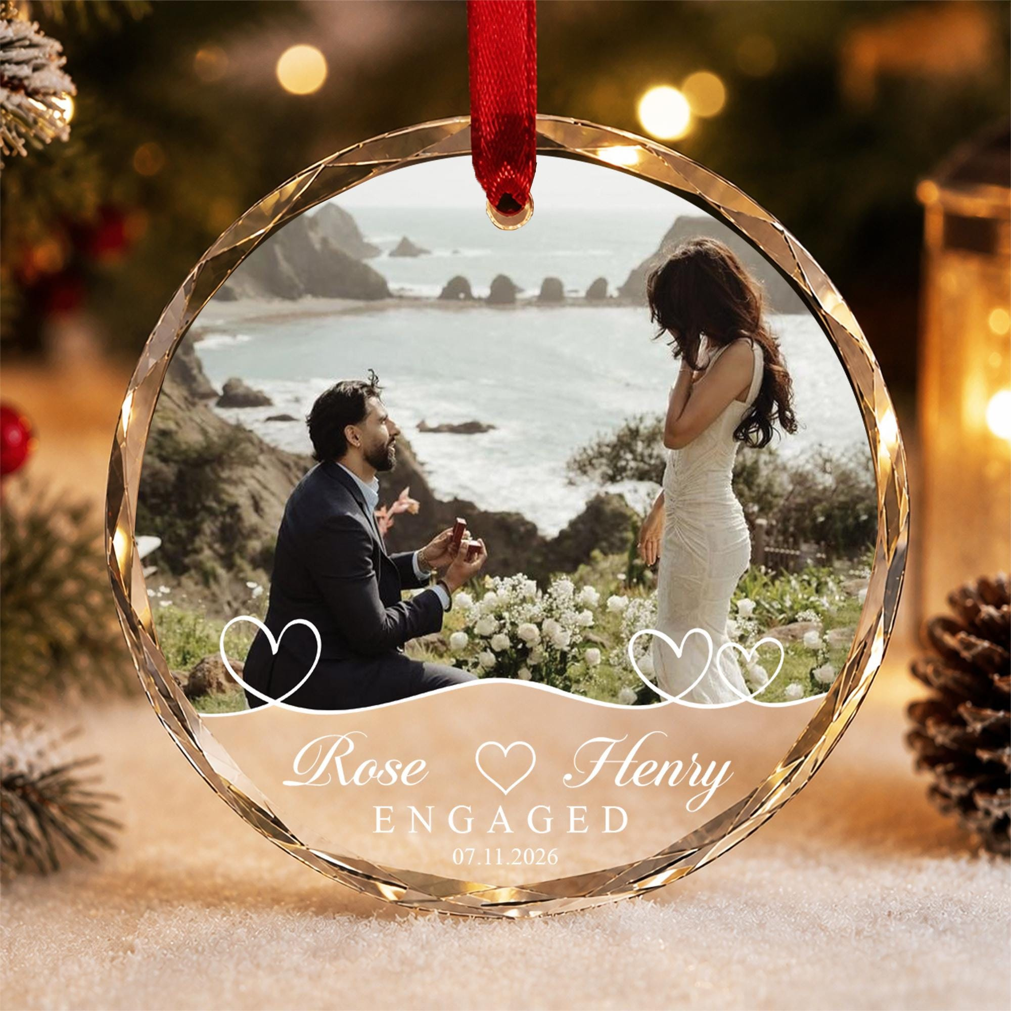 Custom Engaged Ornament, Personalized Couple Photo Heart, Newly Engaged Glass Marriage Proposal Gift 2 - MeasureMason Custom Engaged Ornament, Personalized Couple Photo Heart, Newly Engaged Glass Marriage Proposal Gift 2