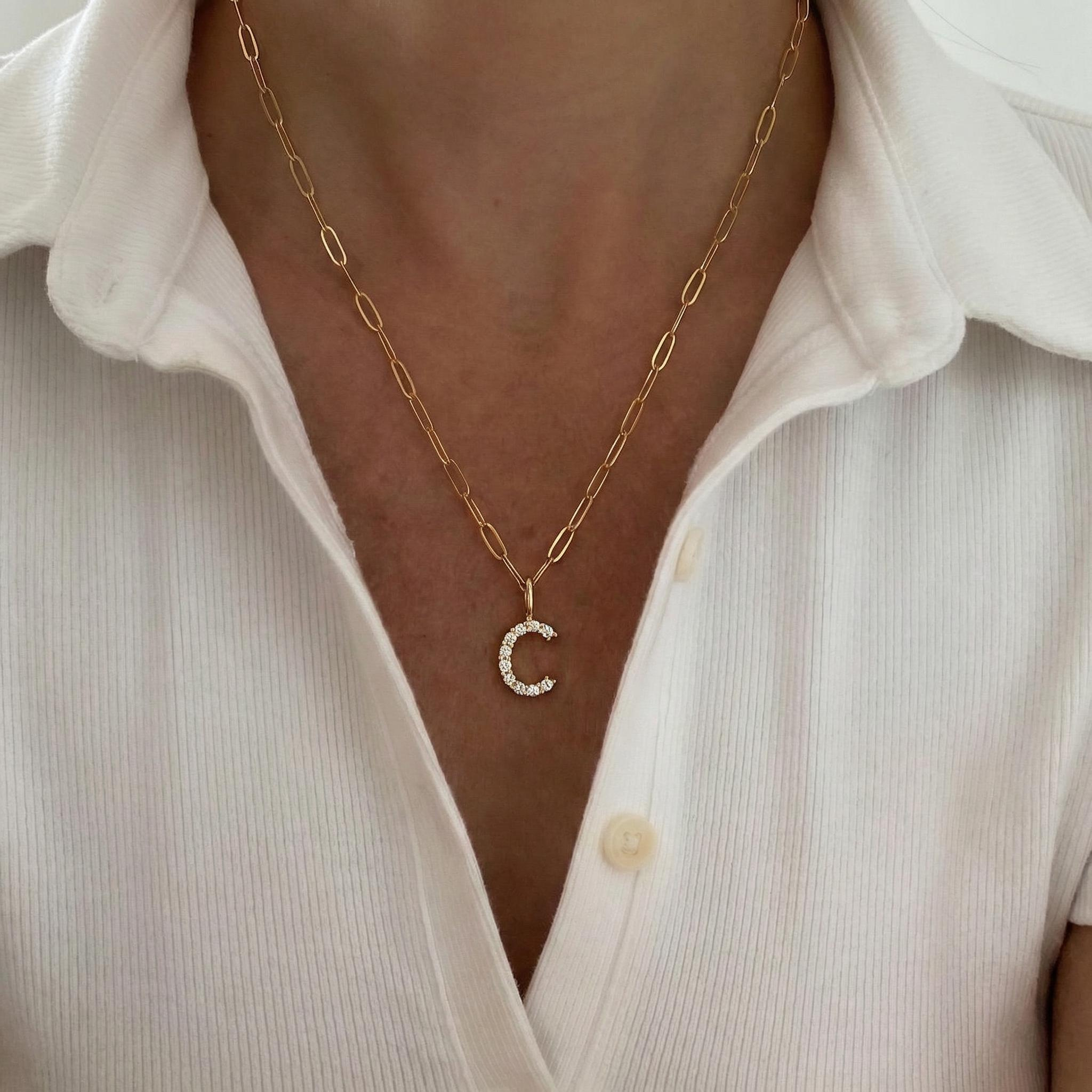 Diamond Dainty Letter Pendant in 10K or 14K Solid Gold with Lab Grown Diamond Initial Necklace 2 - MeasureMason Diamond Dainty Letter Pendant in 10K or 14K Solid Gold with Lab Grown Diamond Initial Necklace 2