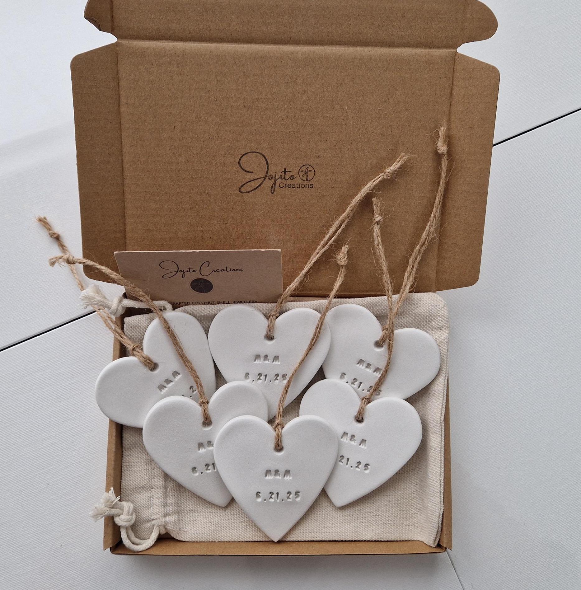Personalized Clay Heart Ornament, Wedding Favors, Anniversary Gift 2 - MeasureMason Personalized Clay Heart Ornament, Wedding Favors, Anniversary Gift 2