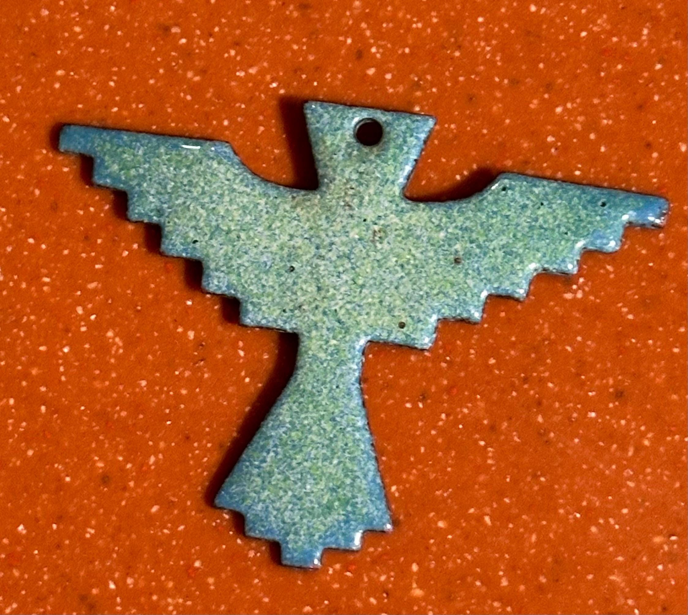 Vintage Turquoise Enamel Southwestern Thunderbird Pendant - Use as Necklace Centerpiece or Christmas Ornament Vintage Turquoise Enamel Southwestern Thunderbird Pendant - Use as Necklace Centerpiece or Christmas Ornament