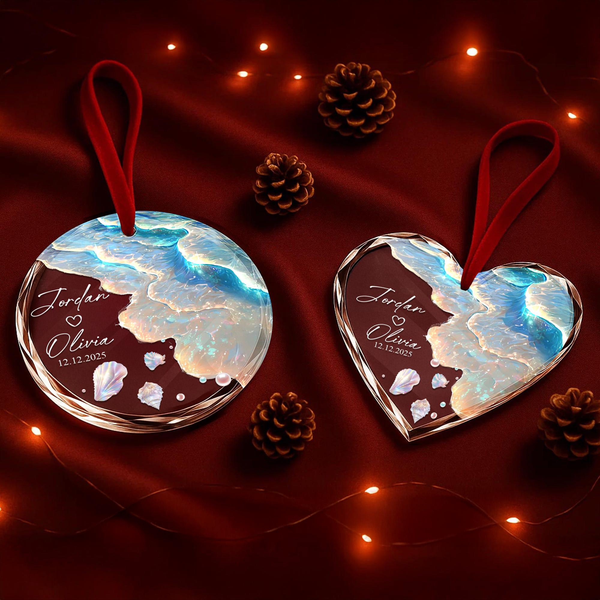 Personalized Ocean Glass Ornament for Engaged or Newlywed Couples 3 - MeasureMason Personalized Ocean Glass Ornament for Engaged or Newlywed Couples 3