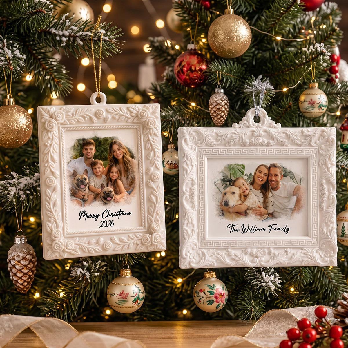Custom Photo Frame 3D Ornament: Family of 3 4 Picture Keepsake, Family with Pet Photo Gift, Merry Christmas 2026 Custom Photo Frame 3D Ornament: Family of 3 4 Picture Keepsake, Family with Pet Photo Gift, Merry Christmas 2026