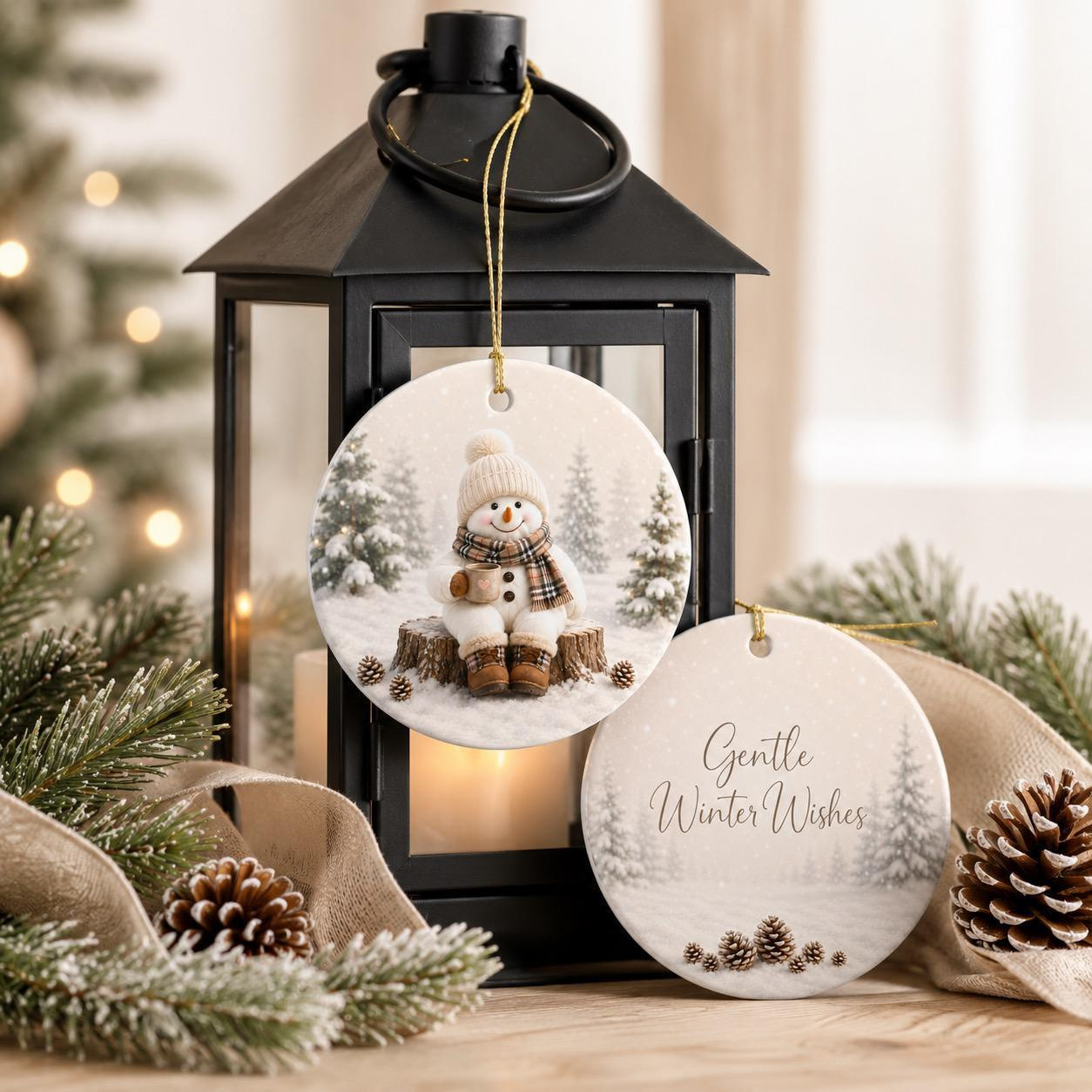 Handpainted Snowman Ceramic Christmas Ornament Winter Forest Round Porcelain Tree Hanging Holiday Gift 1 - MeasureMason Handpainted Snowman Ceramic Christmas Ornament Winter Forest Round Porcelain Tree Hanging Holiday Gift 1