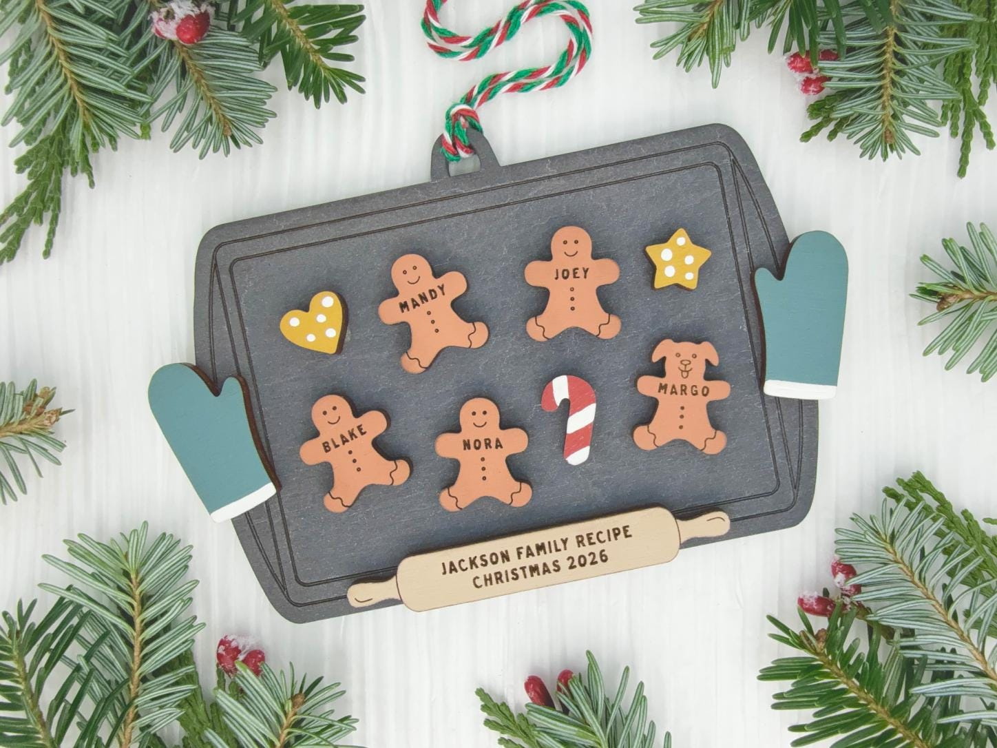 Custom Gingerbread Family Ornament, Personalized Wood Christmas Keepsake for 1-10 People & Pets, Handmade Holiday Tree D Custom Gingerbread Family Ornament, Personalized Wood Christmas Keepsake for 1-10 People & Pets, Handmade Holiday Tree D