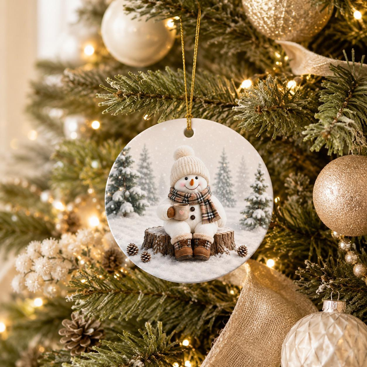 Handpainted Snowman Ceramic Christmas Ornament Winter Forest Round Porcelain Tree Hanging Holiday Gift 3 - MeasureMason Handpainted Snowman Ceramic Christmas Ornament Winter Forest Round Porcelain Tree Hanging Holiday Gift 3