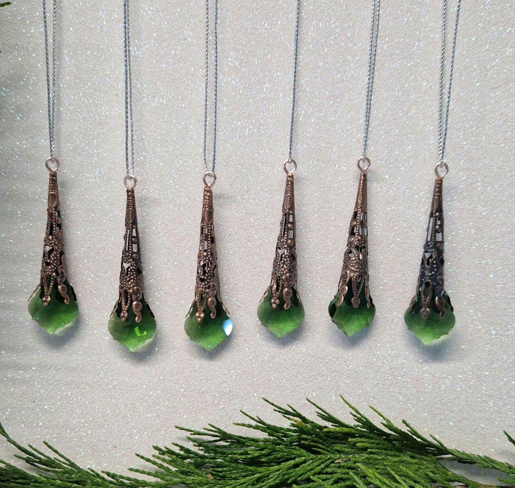 6 Victorian Gothic Christmas Icicle Ornaments Antique Copper Filigree Green Crystal Glass Baubles 4 - MeasureMason 6 Victorian Gothic Christmas Icicle Ornaments Antique Copper Filigree Green Crystal Glass Baubles 4