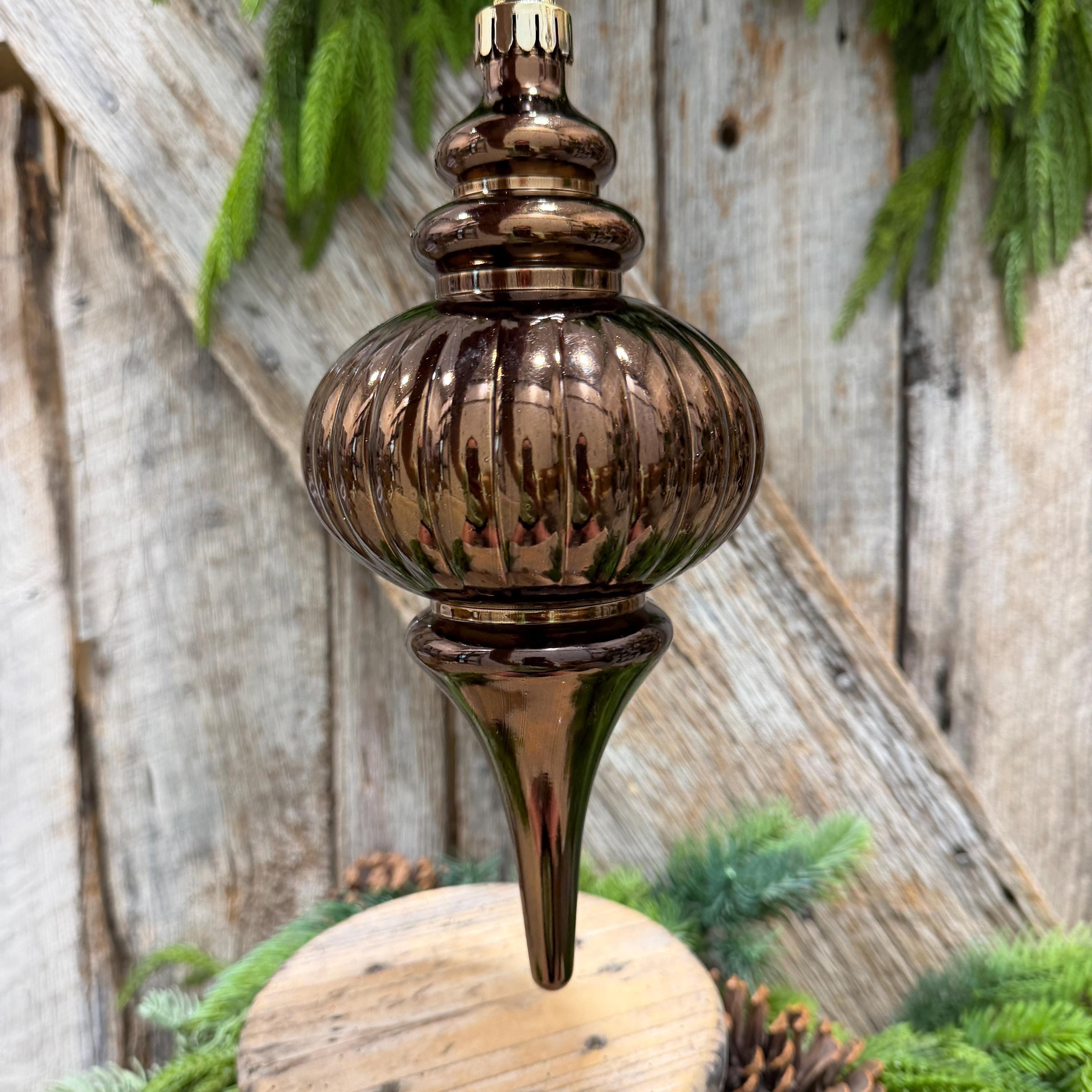 10 Inch Chocolate Brown Finial Christmas Tree Ornament - Woodland Metallic Holiday Decoration 1