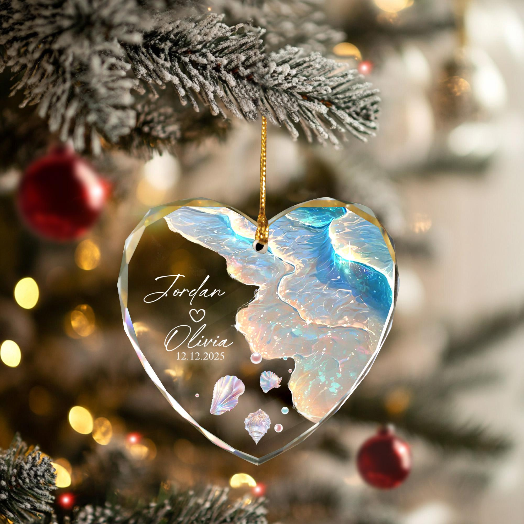 Personalized Ocean Glass Ornament for Engaged or Newlywed Couples 4 - MeasureMason Personalized Ocean Glass Ornament for Engaged or Newlywed Couples 4