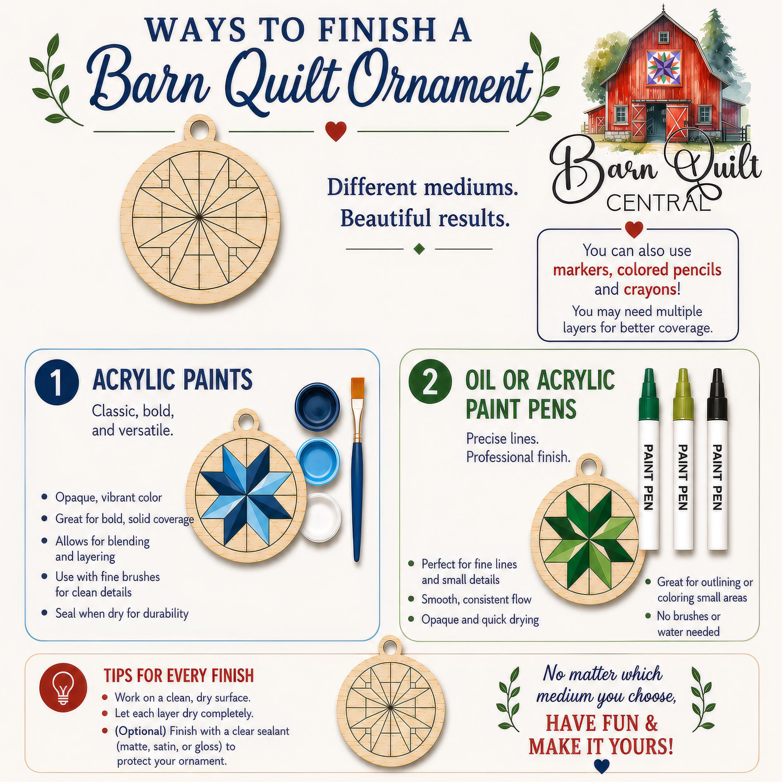 10 Barn Quilt Christmas Ornament Blanks, 3-Inch DIY Wood Craft Kit, Laser-Etched Pattern 4 - MeasureMason 10 Barn Quilt Christmas Ornament Blanks, 3-Inch DIY Wood Craft Kit, Laser-Etched Pattern 4