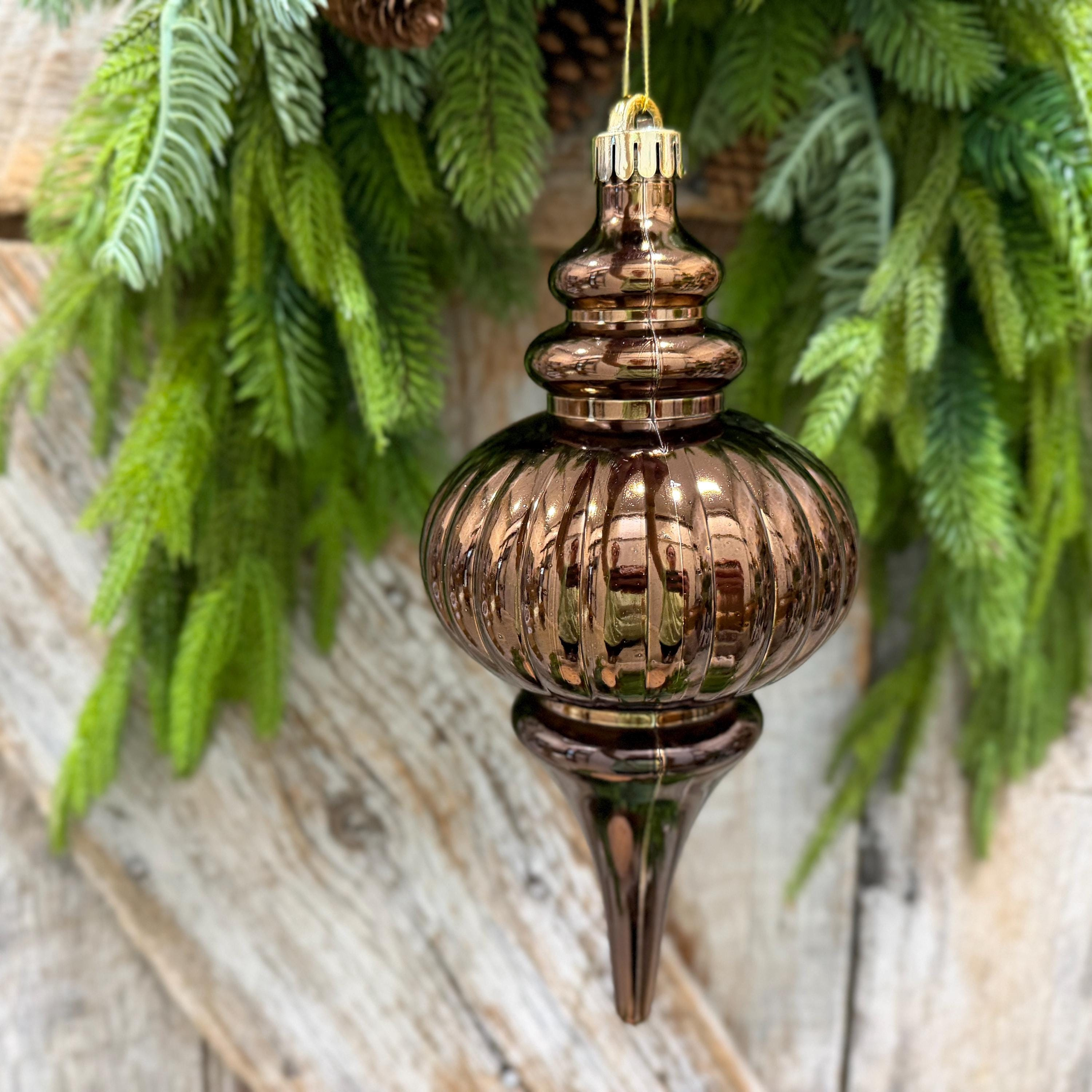 10 Inch Chocolate Brown Finial Christmas Tree Ornament - Woodland Metallic Holiday Decoration
