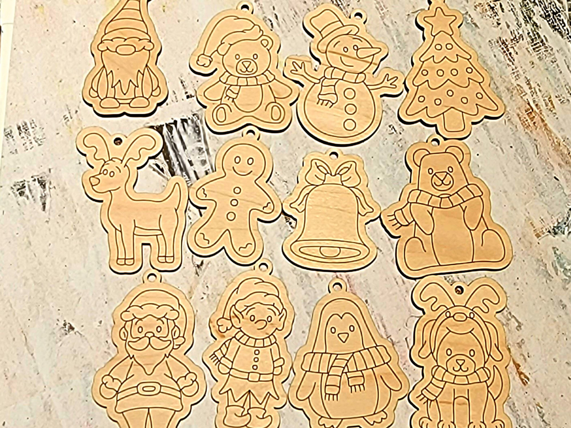 Paint Your Own Wooden Christmas Ornaments Set of 12, DIY Laser Cut Holiday Craft