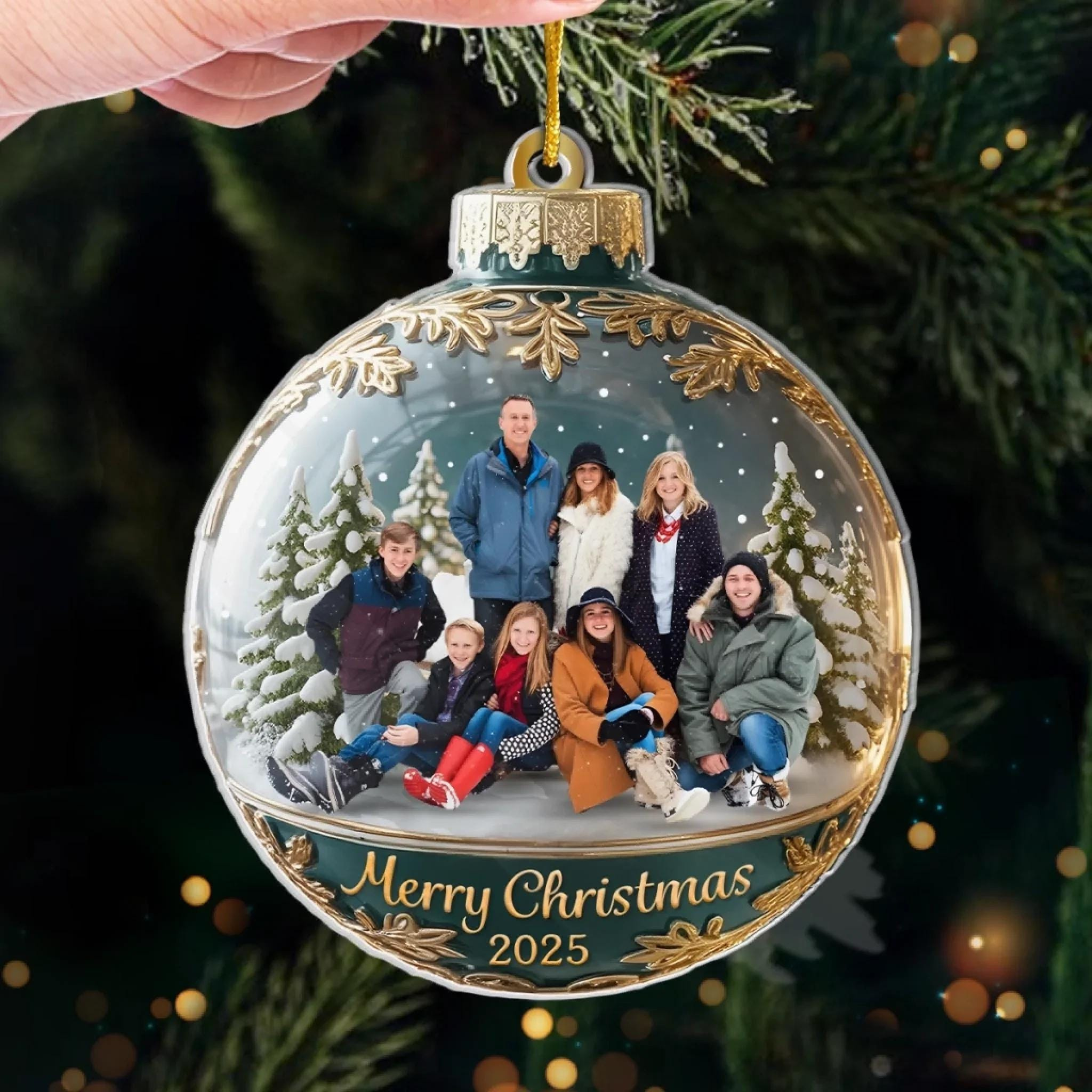 2D Flat Custom Family Photo Ornament, Personalized Christmas Keepsake 2025, Large Family Holiday Decoration Gift 1