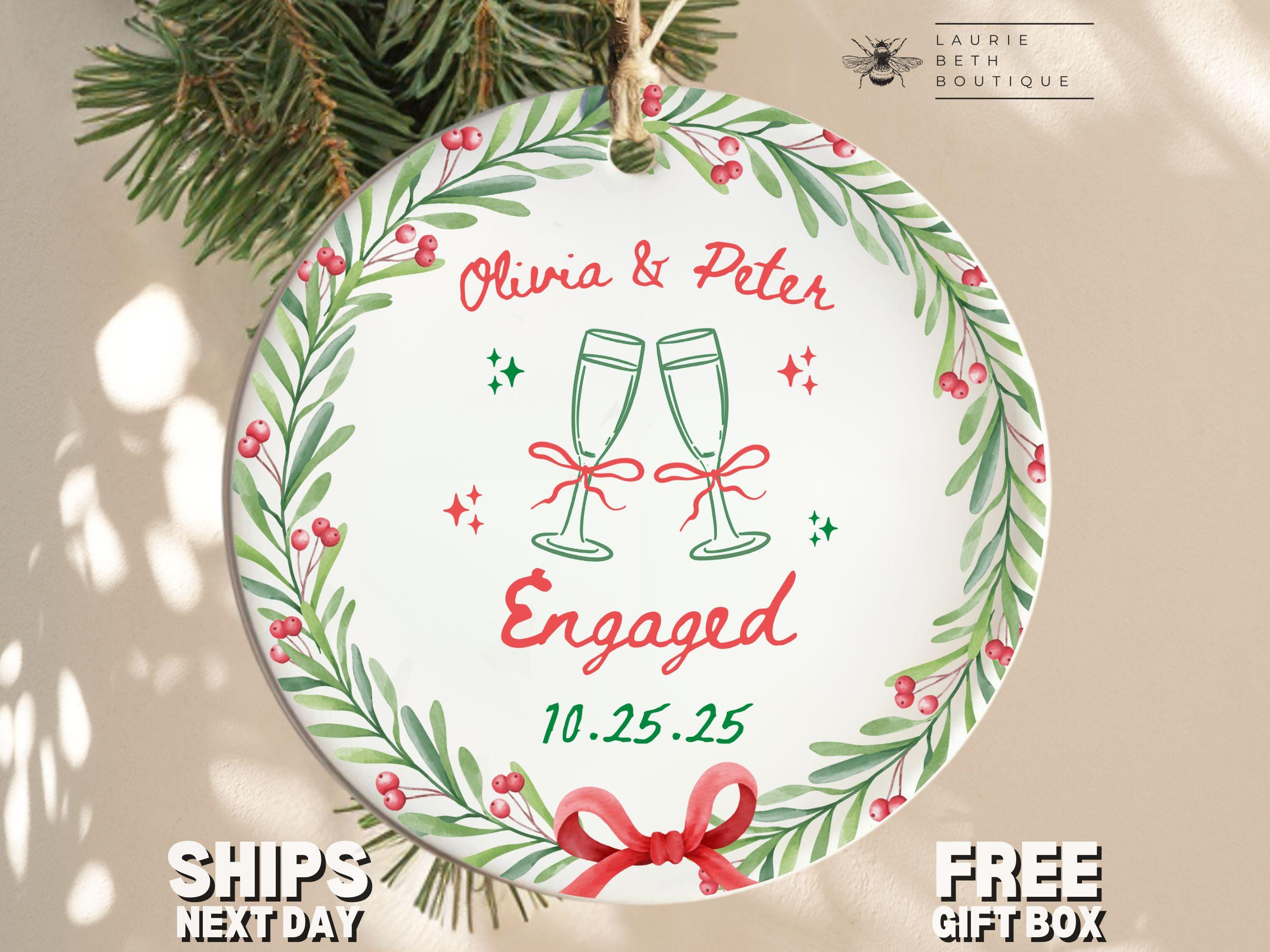 Personalized Engagement Ornament, Custom Engaged Couple Christmas Keepsake Gift 3 - MeasureMason Personalized Engagement Ornament, Custom Engaged Couple Christmas Keepsake Gift 3