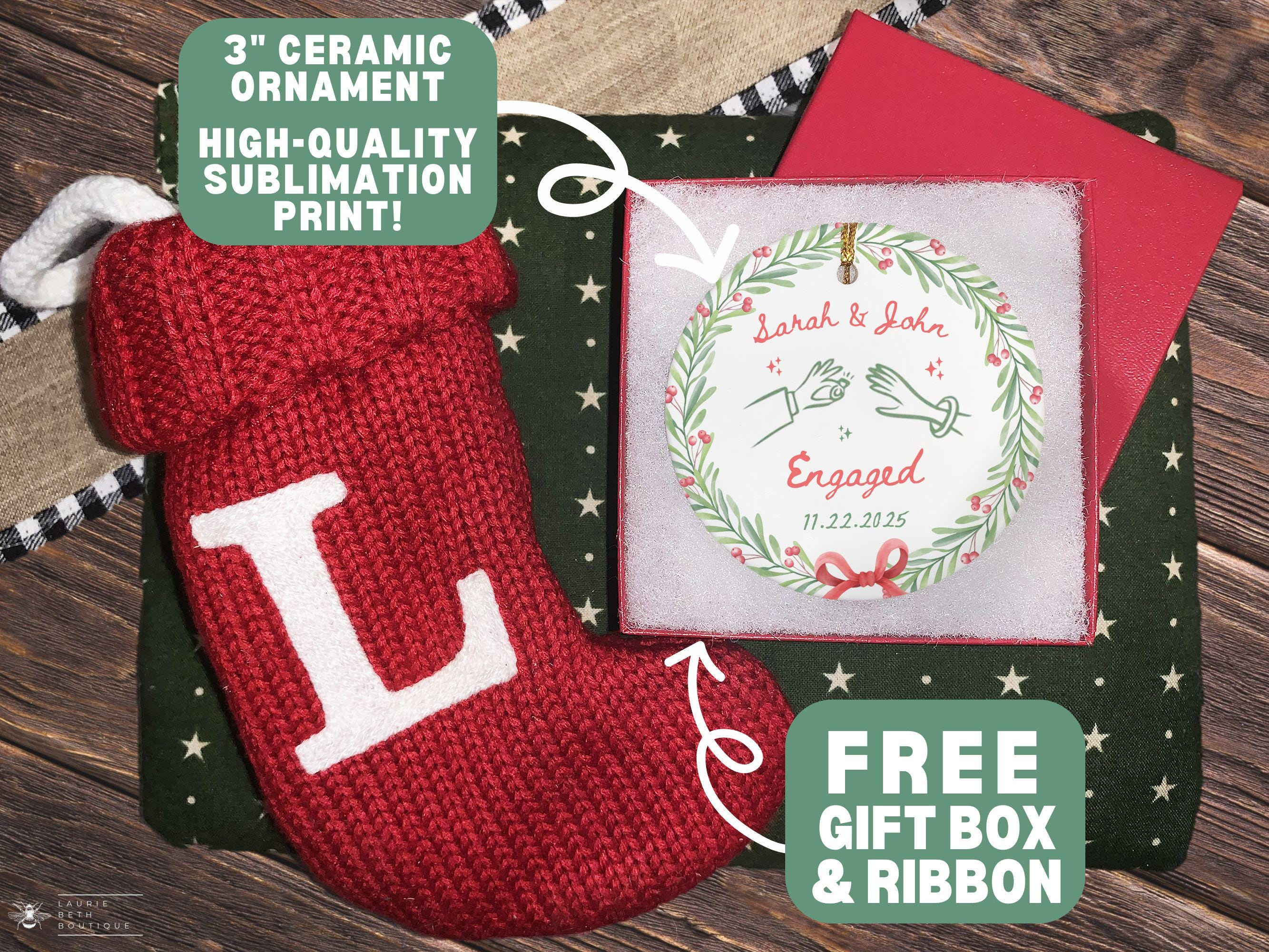 Personalized Engagement Ornament, Custom Engaged Couple Christmas Keepsake Gift 4 - MeasureMason Personalized Engagement Ornament, Custom Engaged Couple Christmas Keepsake Gift 4