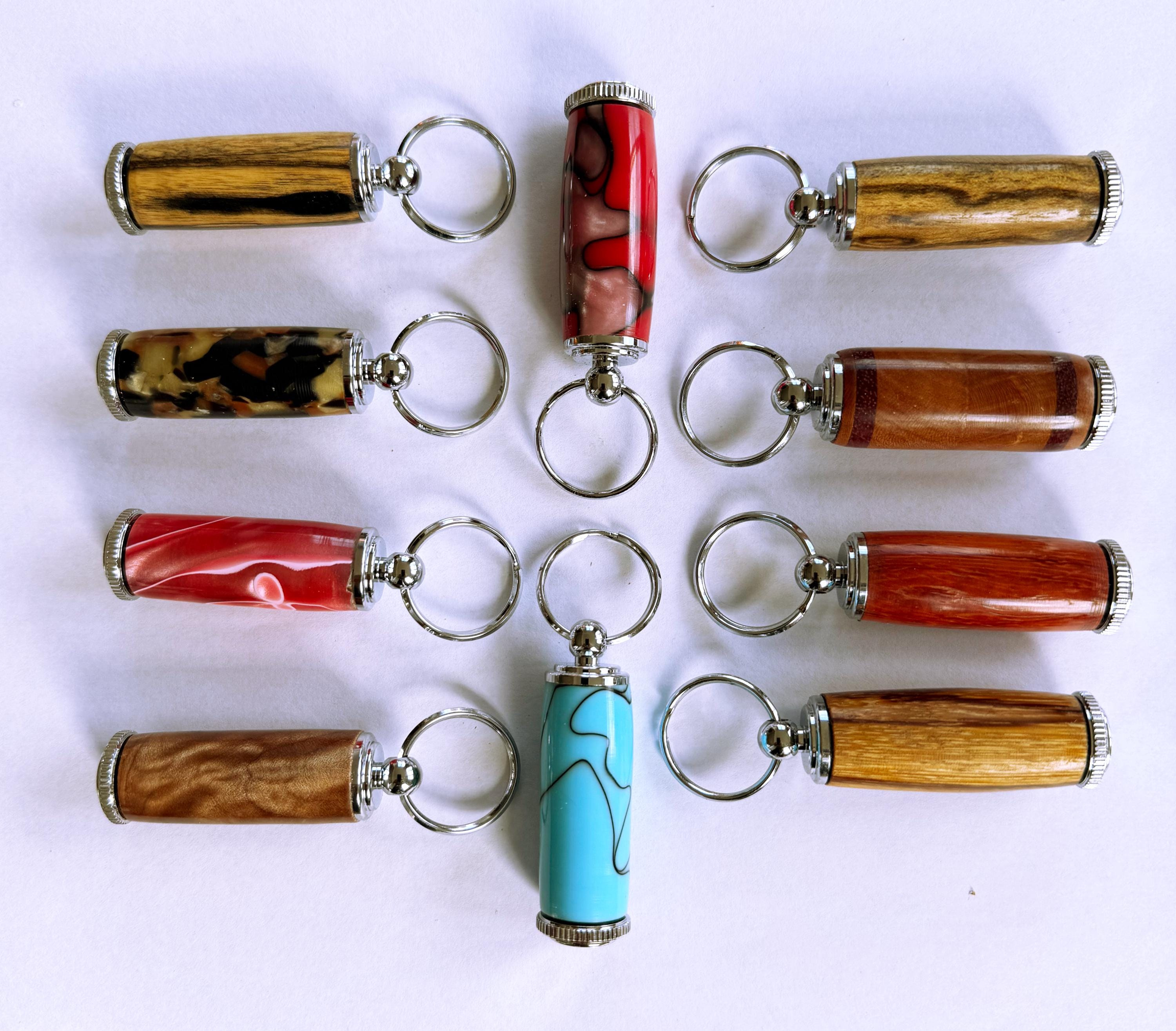 Handcrafted Wood-Turned Pill Holder Keychain with Hidden Storage Compartment Handcrafted Wood-Turned Pill Holder Keychain with Hidden Storage Compartment