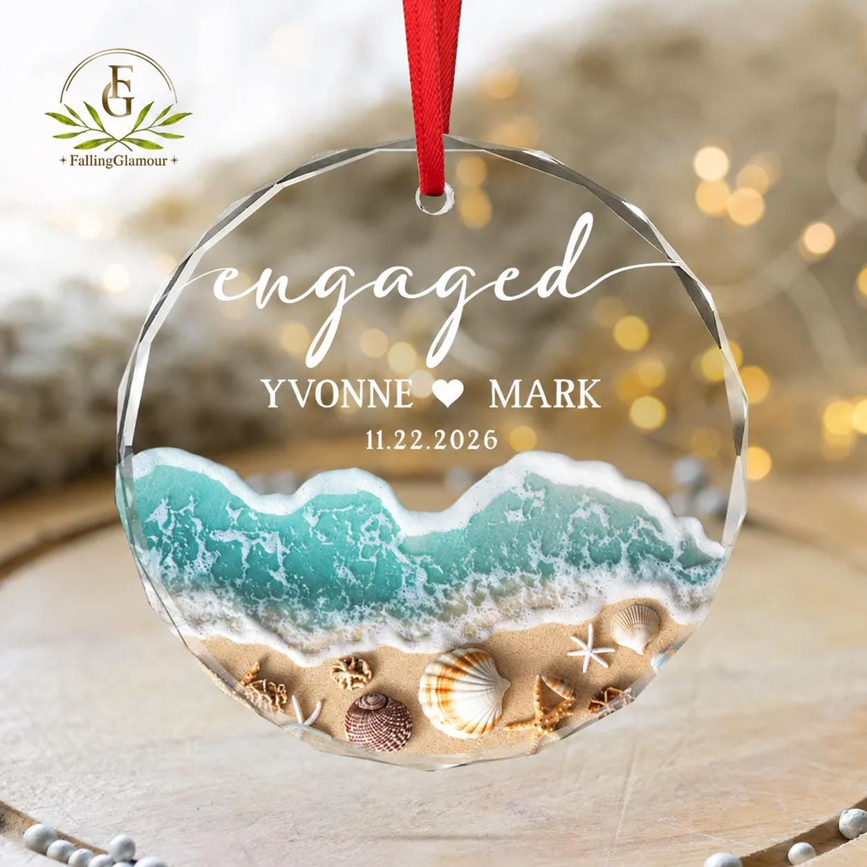 Personalized Beach Engaged Ornament 2026, Engagement Gift for Couple