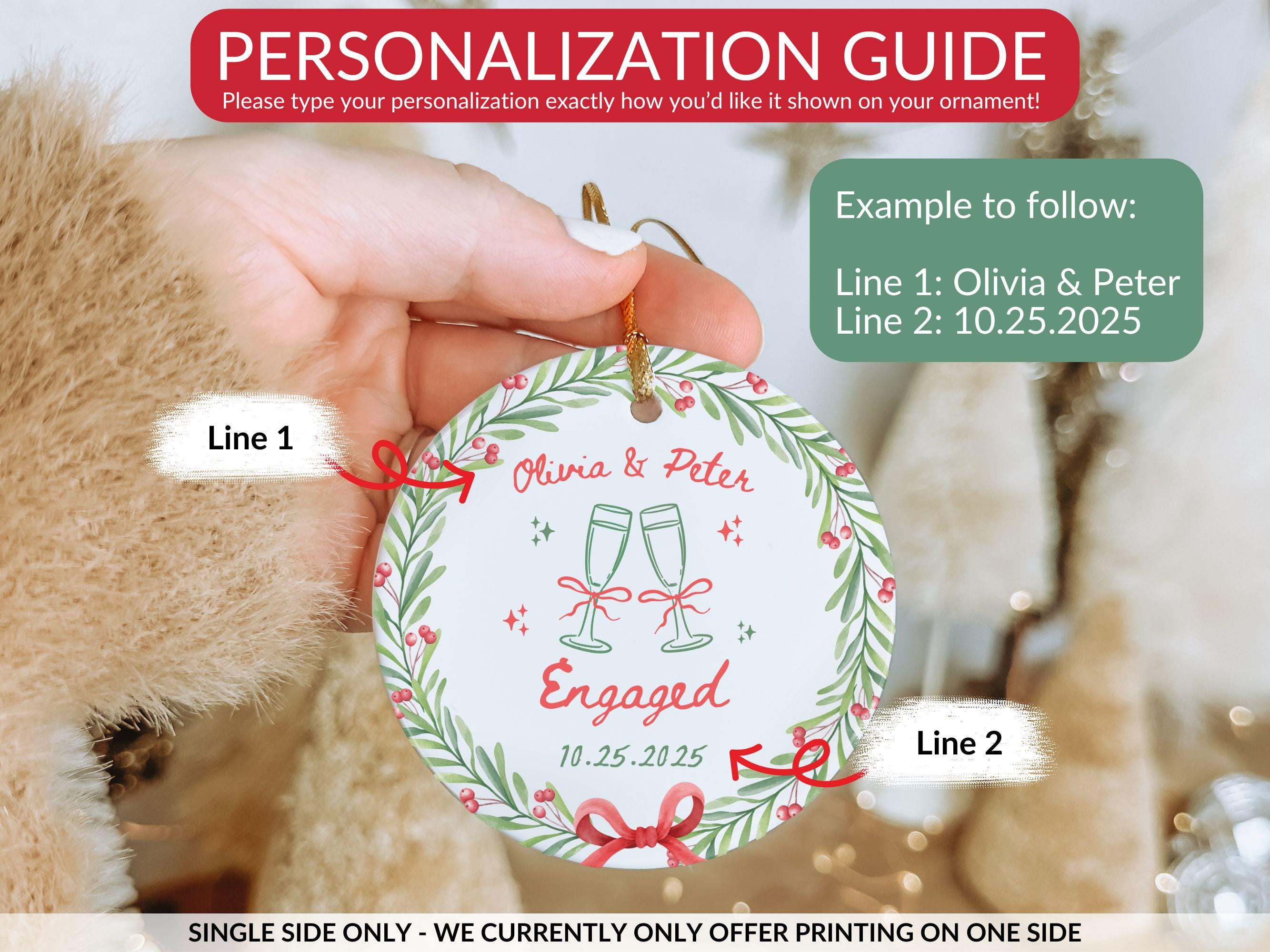 Personalized Engagement Ornament, Custom Engaged Couple Christmas Keepsake Gift 2 - MeasureMason Personalized Engagement Ornament, Custom Engaged Couple Christmas Keepsake Gift 2