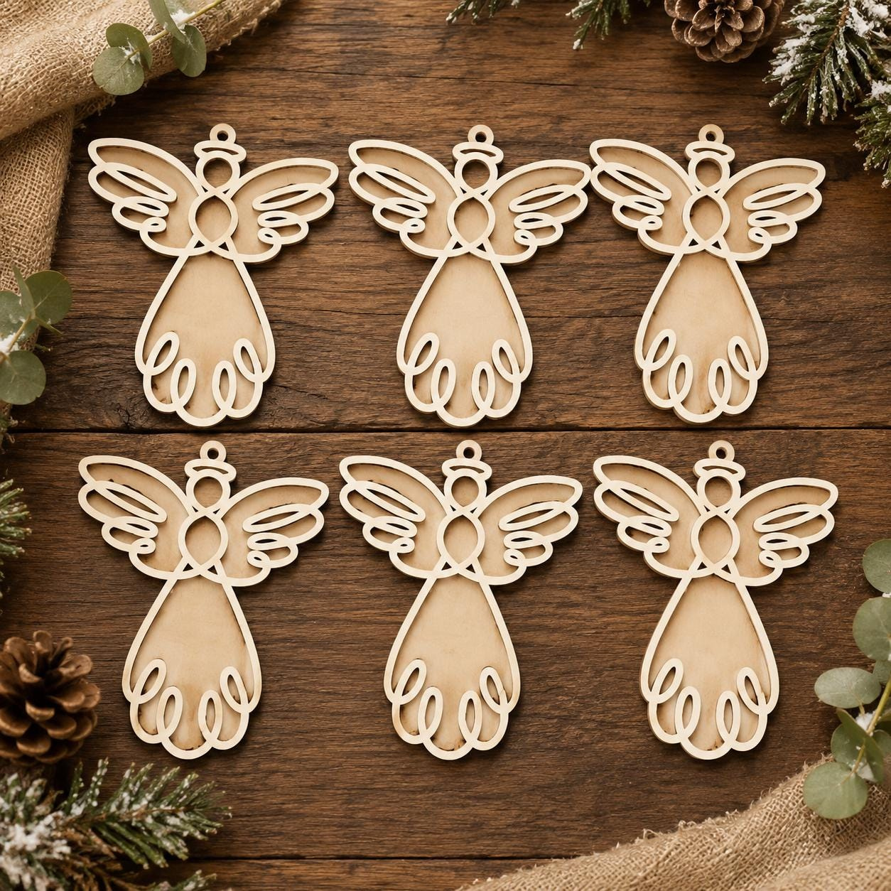 Pack of 6 Unfinished Angel Wood Cutout Ornaments – 4 Inch DIY Christmas Craft Blanks