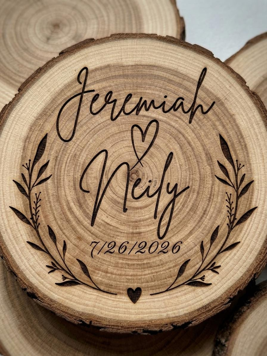 Personalized Wood Slice Ornament - Engraved Wedding Favor, Quinceañera Keepsake, Custom Sweet 15 Gift Personalized Wood Slice Ornament - Engraved Wedding Favor, Quinceañera Keepsake, Custom Sweet 15 Gift