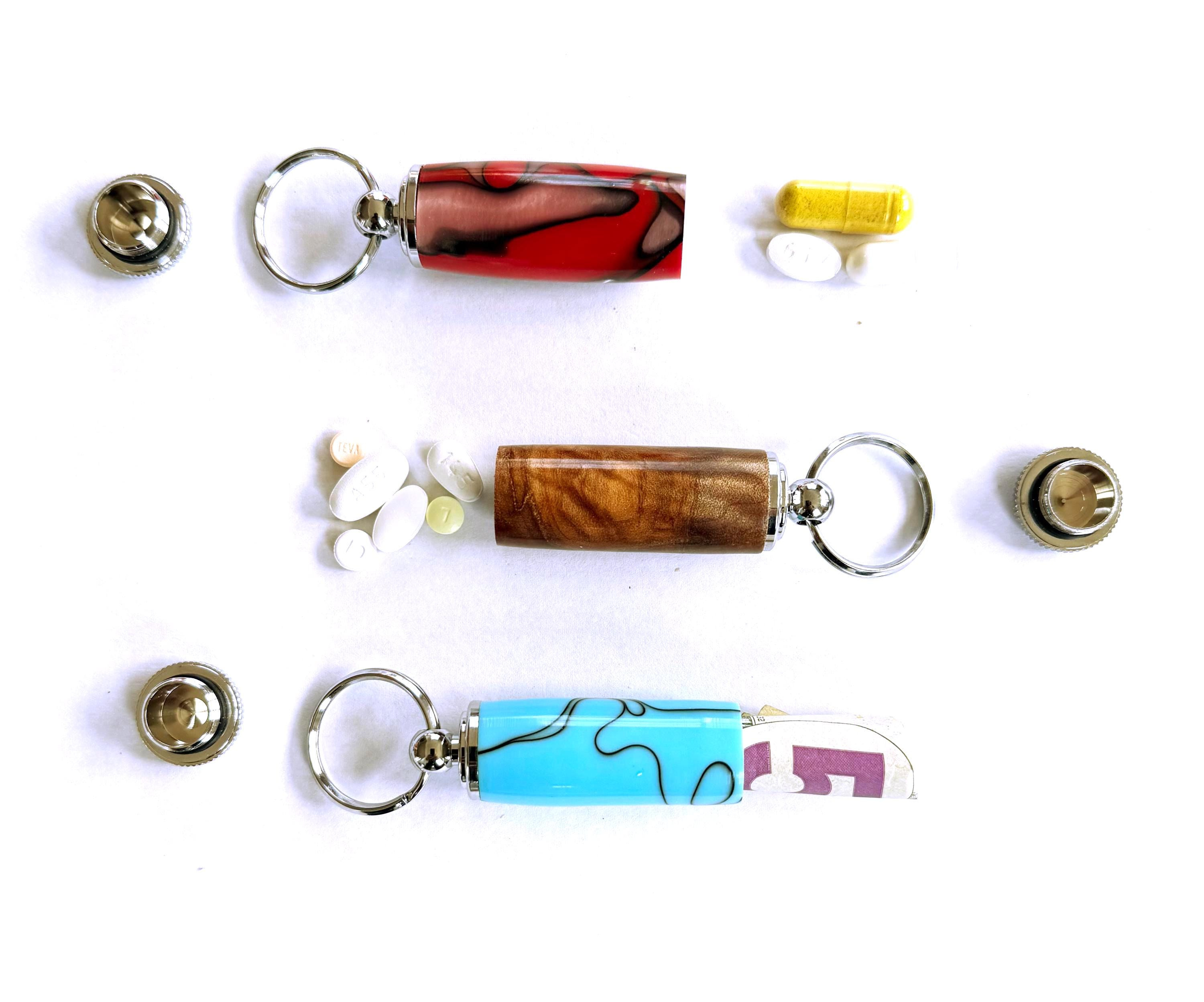 Handcrafted Wood-Turned Pill Holder Keychain with Hidden Storage Compartment 1 - MeasureMason Handcrafted Wood-Turned Pill Holder Keychain with Hidden Storage Compartment 1