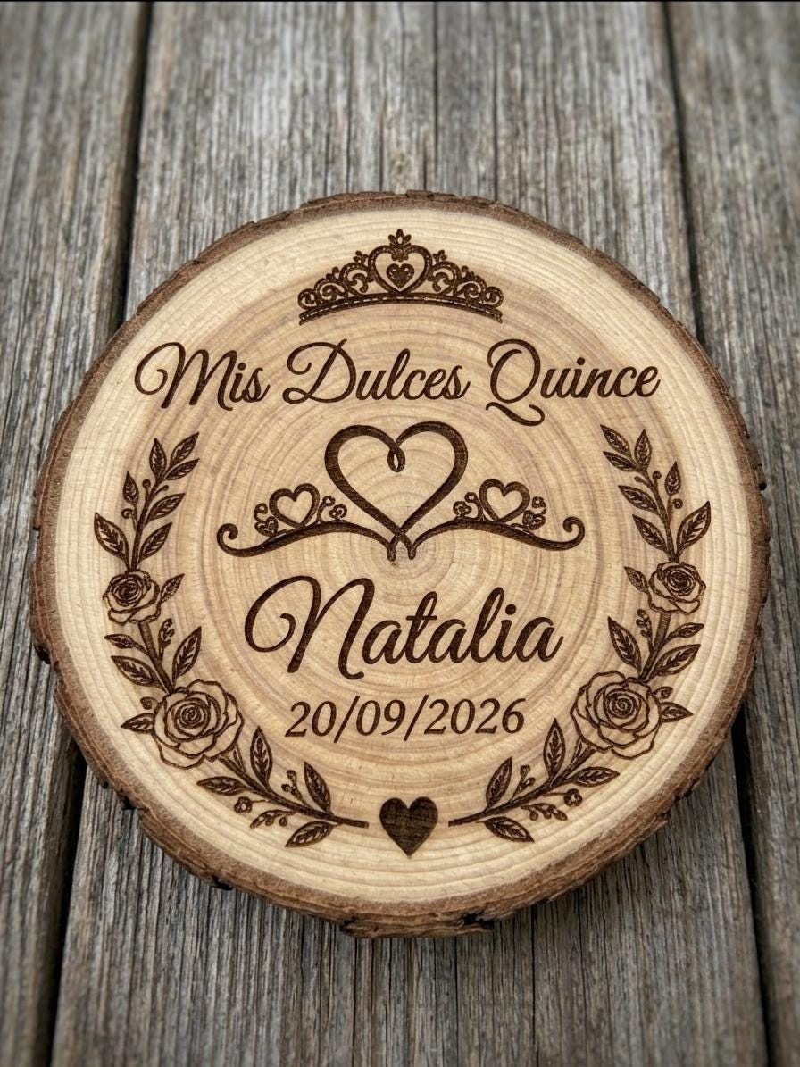 Personalized Wood Slice Ornament - Engraved Wedding Favor, Quinceañera Keepsake, Custom Sweet 15 Gift 2 - MeasureMason Personalized Wood Slice Ornament - Engraved Wedding Favor, Quinceañera Keepsake, Custom Sweet 15 Gift 2