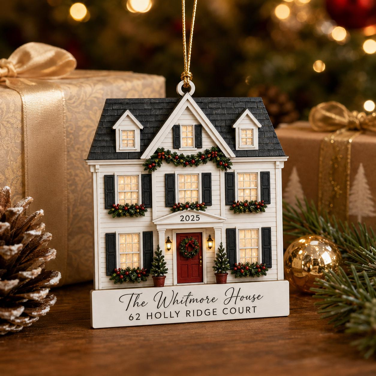 Personalized Wooden House Photo Christmas Ornament 2 - MeasureMason Personalized Wooden House Photo Christmas Ornament 2