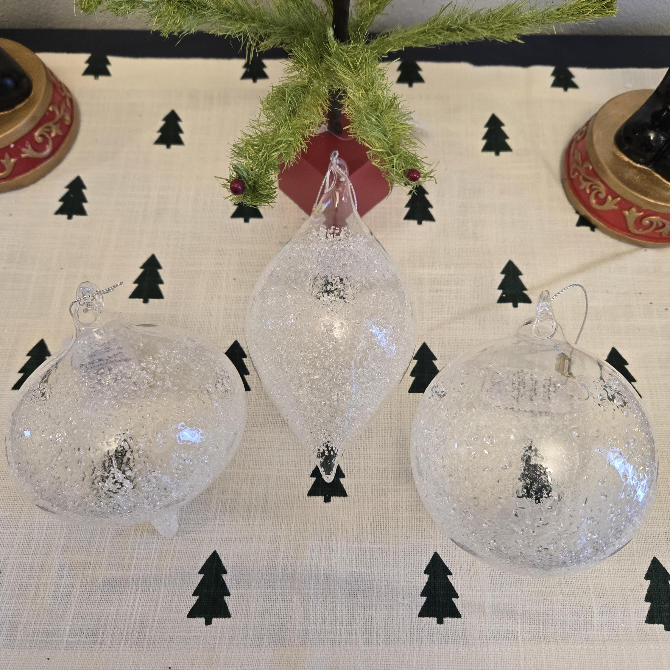 Clear Glass Iced Ornaments - Set of 3 Clear Glass Iced Ornaments - Set of 3