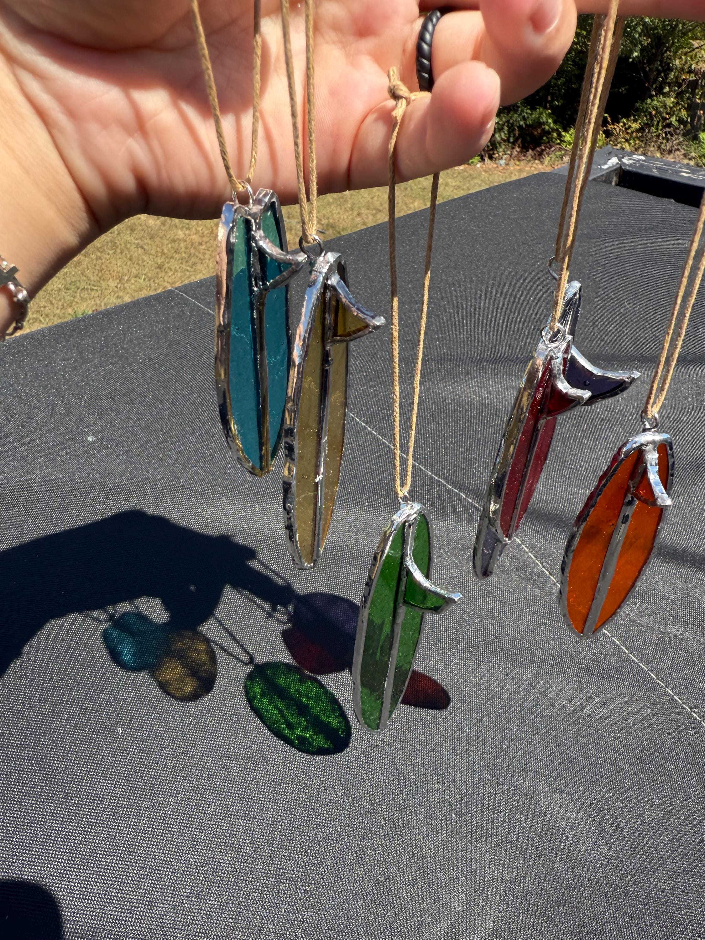 Surfboard Stained Glass Suncatcher, Tiny Surf Car Ornament and Keychain 2 - MeasureMason Surfboard Stained Glass Suncatcher, Tiny Surf Car Ornament and Keychain 2
