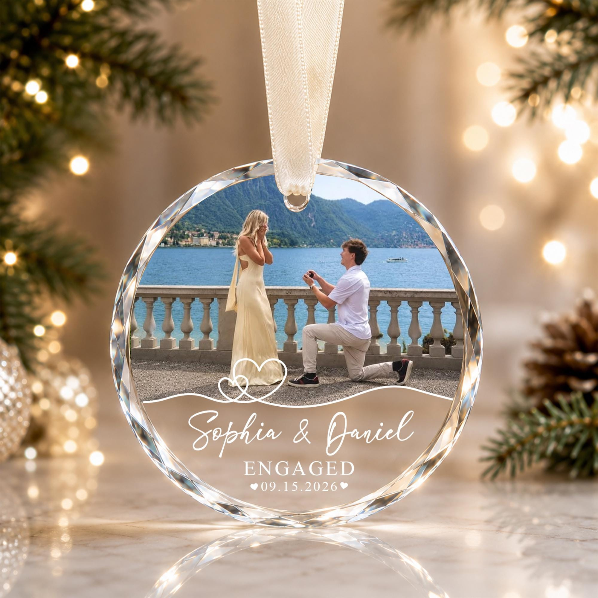 Custom Engagement Photo Ornament, Personalized Couple Keepsake Gift Custom Engagement Photo Ornament, Personalized Couple Keepsake Gift