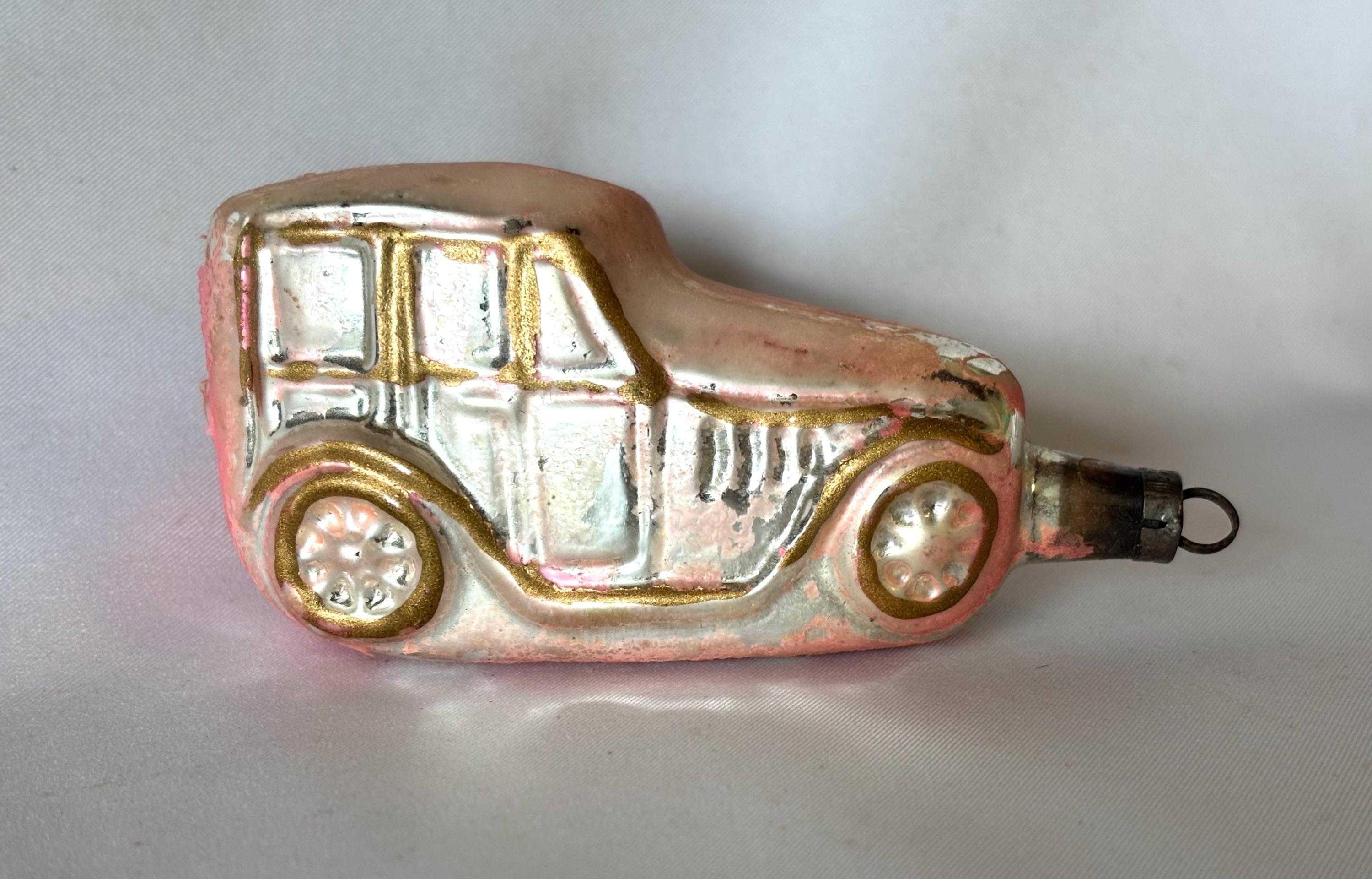 1900s German Glass Christmas Ornament Touring Car Large, Antique Figural Glass Car Ornament 1900s German Glass Christmas Ornament Touring Car Large, Antique Figural Glass Car Ornament
