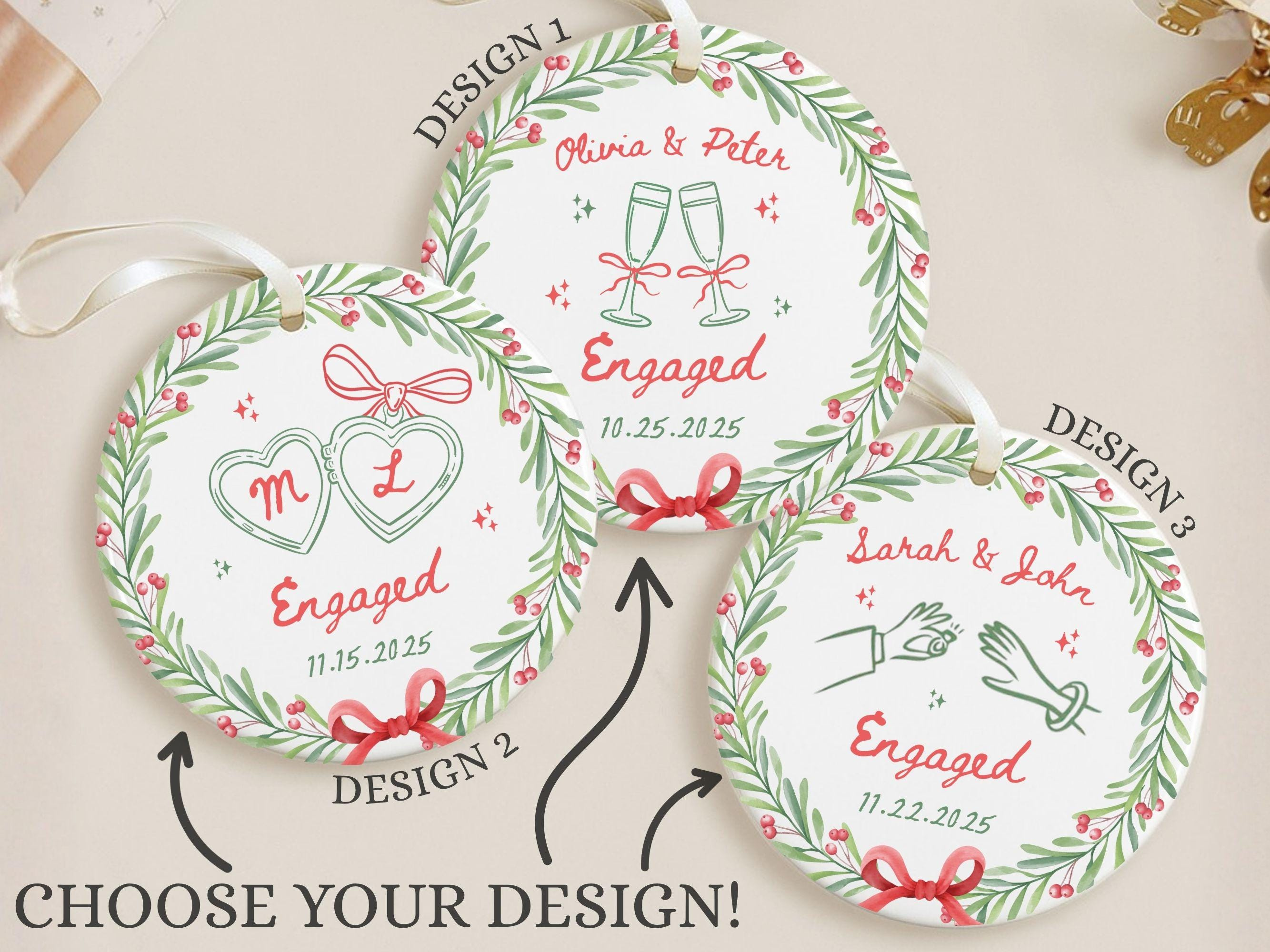 Personalized Engagement Ornament, Custom Engaged Couple Christmas Keepsake Gift 1 - MeasureMason Personalized Engagement Ornament, Custom Engaged Couple Christmas Keepsake Gift 1