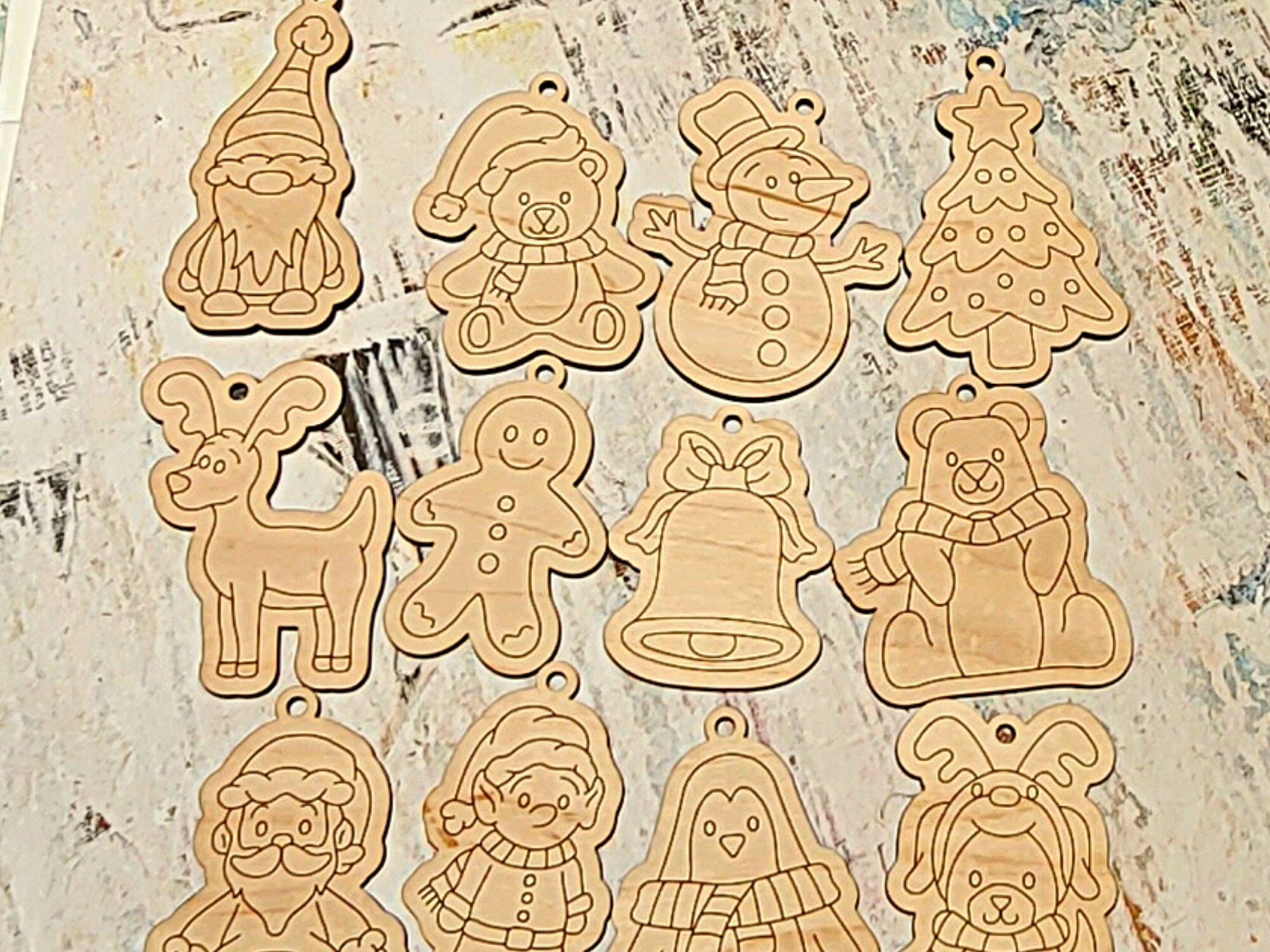 Paint Your Own Wooden Christmas Ornaments Set of 12, DIY Laser Cut Holiday Craft 1 - MeasureMason Paint Your Own Wooden Christmas Ornaments Set of 12, DIY Laser Cut Holiday Craft 1
