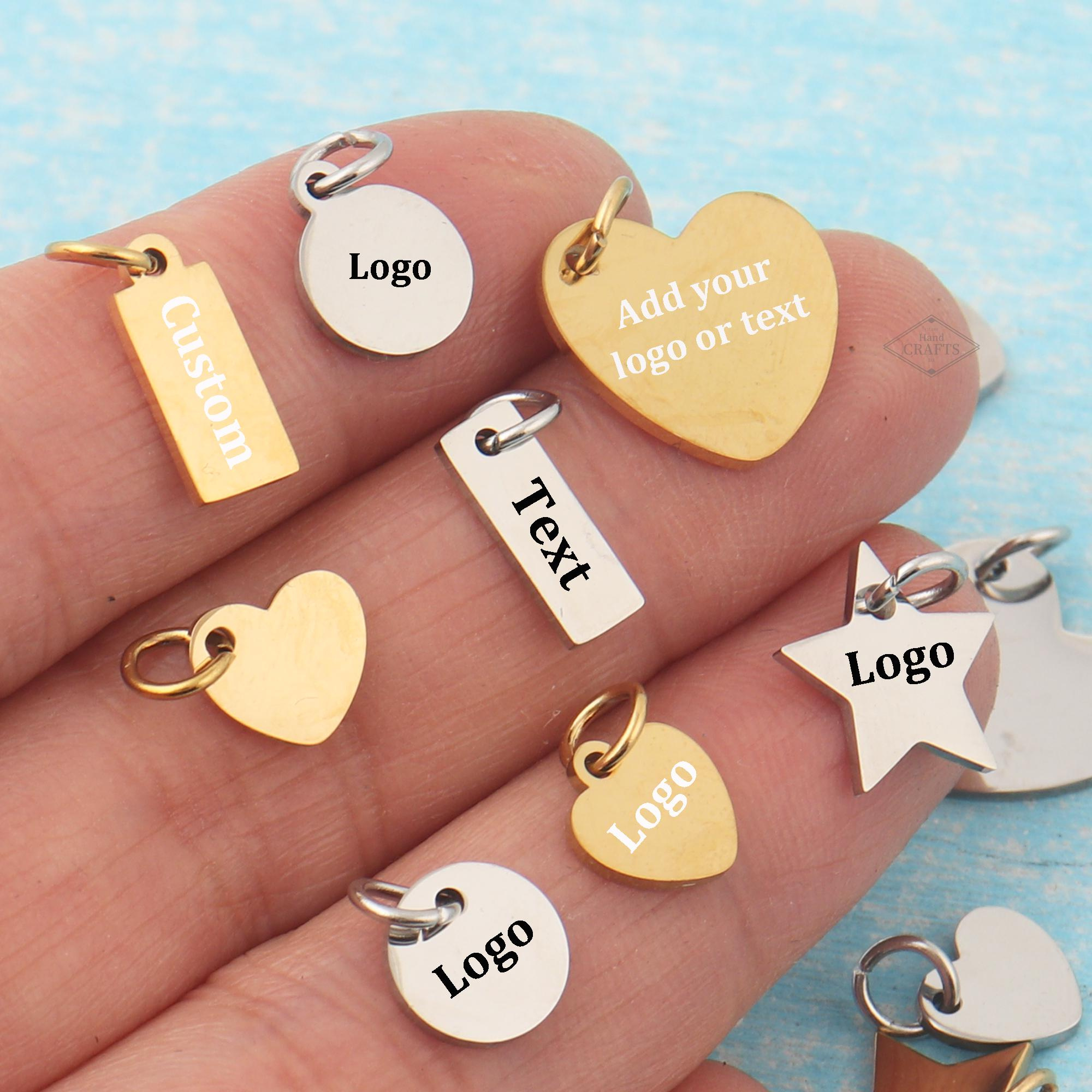 Personalized Laser Engraved Stainless Steel Logo Tags - Star & Heart Pendant Charms for DIY Jewelry